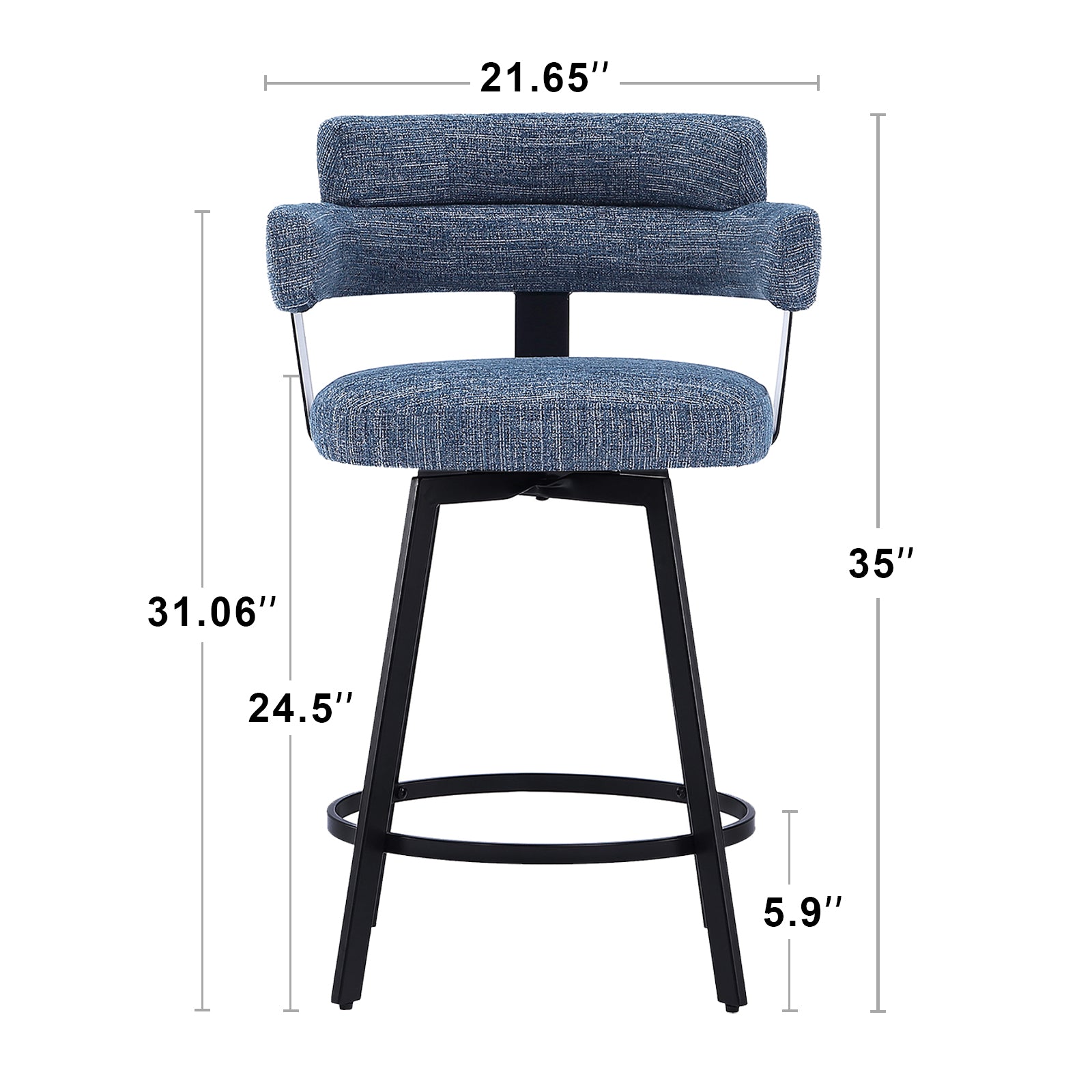 Contemporary Fabric Swivel Bar Stools with High Back and Arms-Hausfame