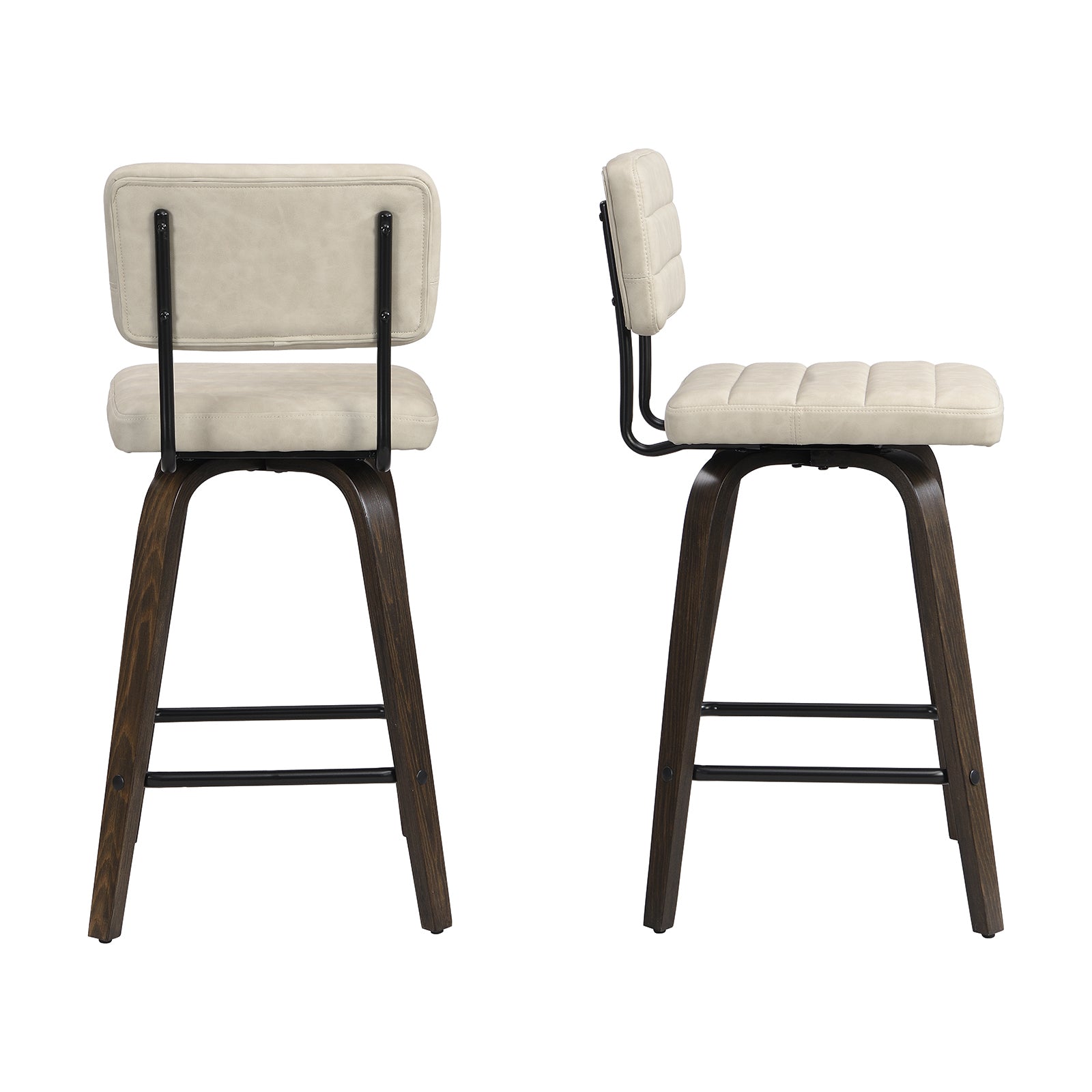 Bar Height Swivel Bar Stools (Set of 2) PU Leather with Back