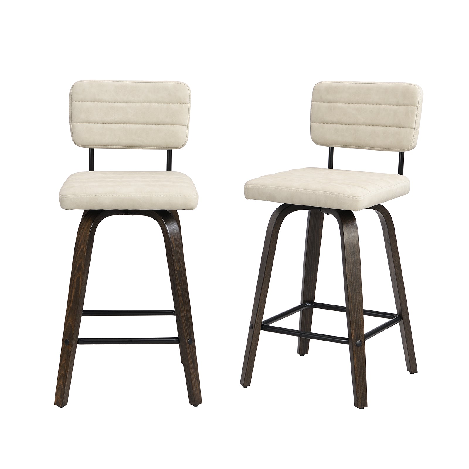Bar Height Swivel Bar Stools (Set of 2) PU Leather with Back