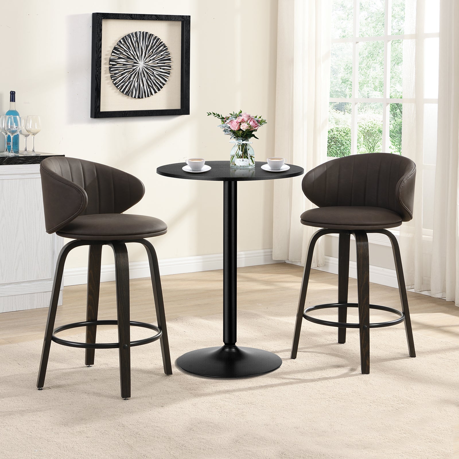 Modern Pu Leather Swivel Bar Stools with Back Wood Frame
