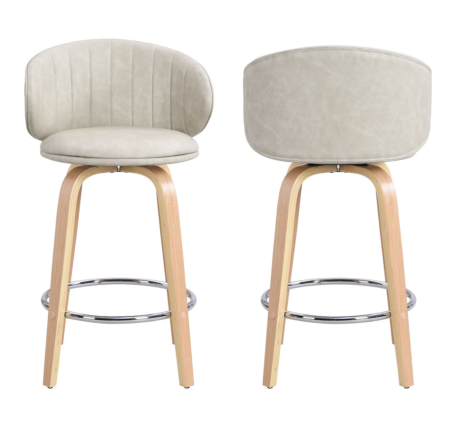 Modern Pu Leather Swivel Bar Stools with Back Wood Frame