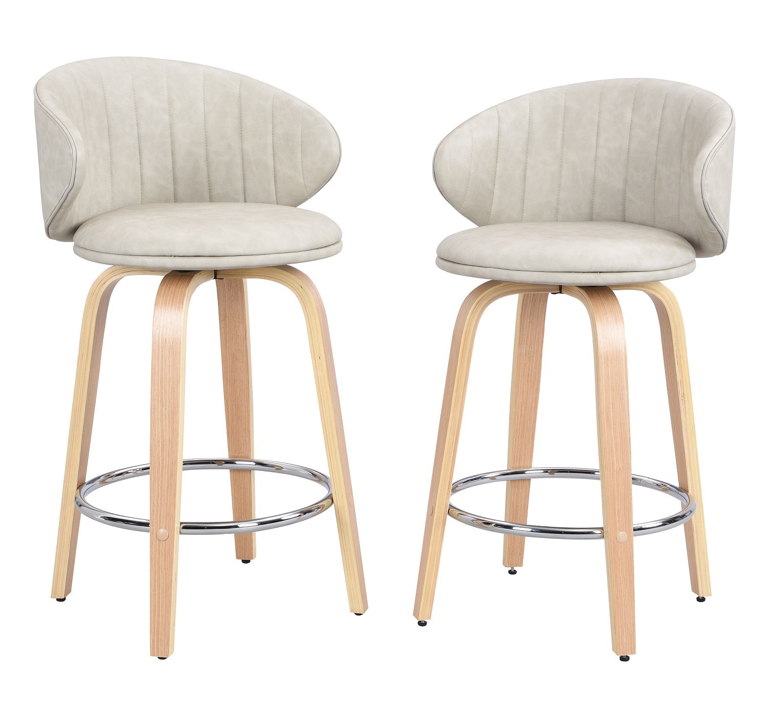 Modern Pu Leather Swivel Bar Stools with Back Wood Frame