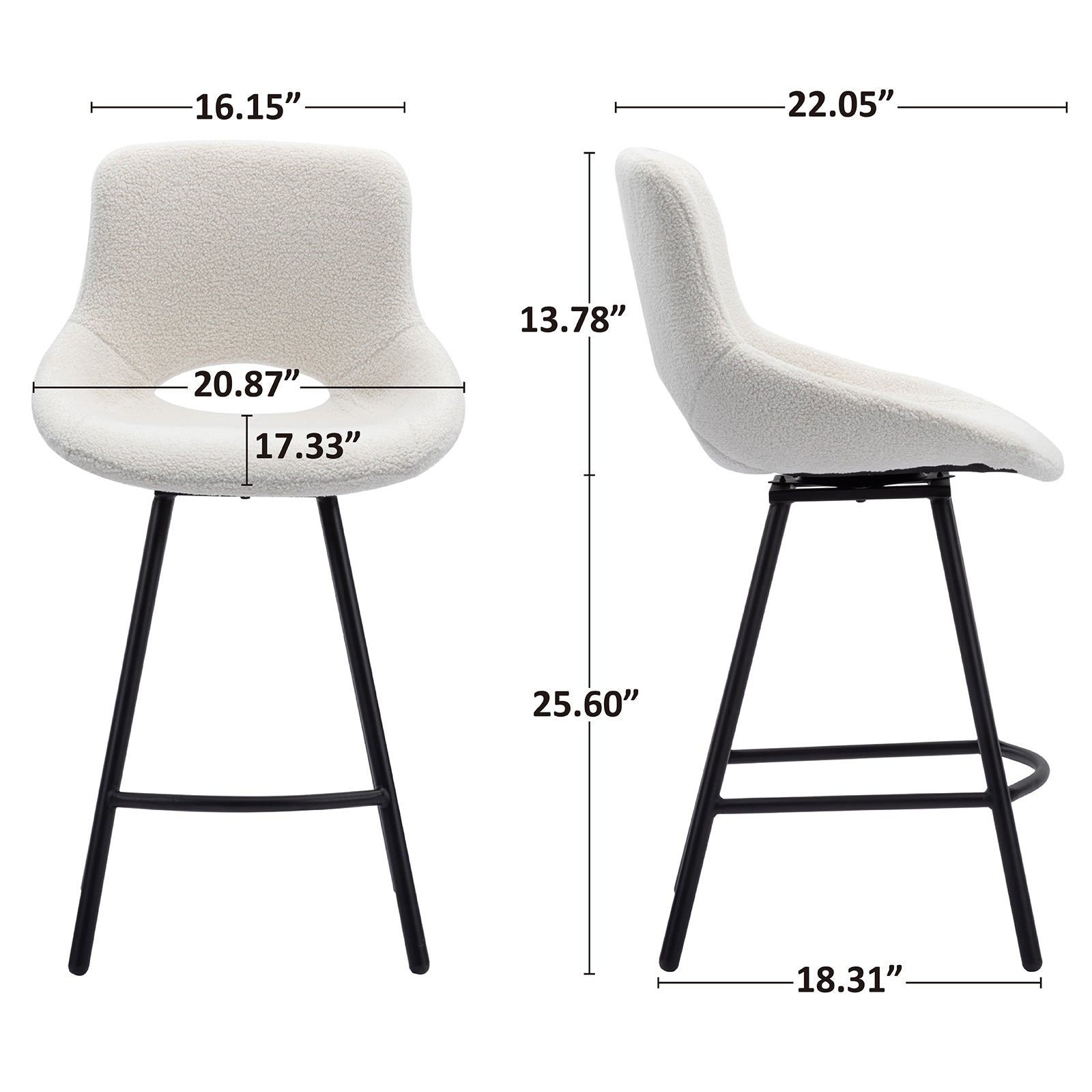 Velvet Upholstered Bar Stool with Low Back Swivel Bar Stools with Footrest