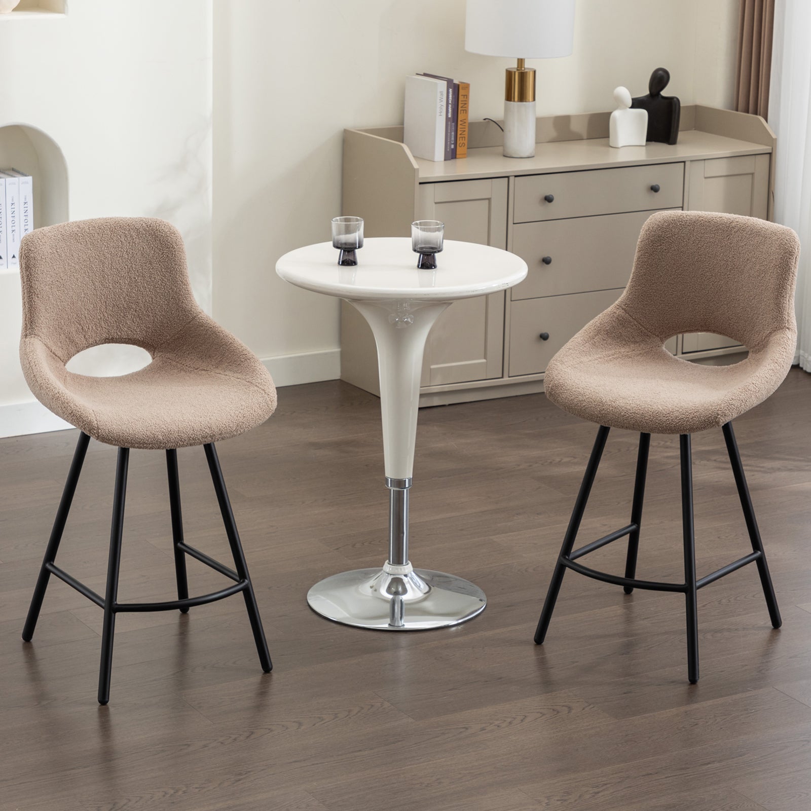Velvet Upholstered Bar Stool with Low Back Swivel Bar Stools with Footrest