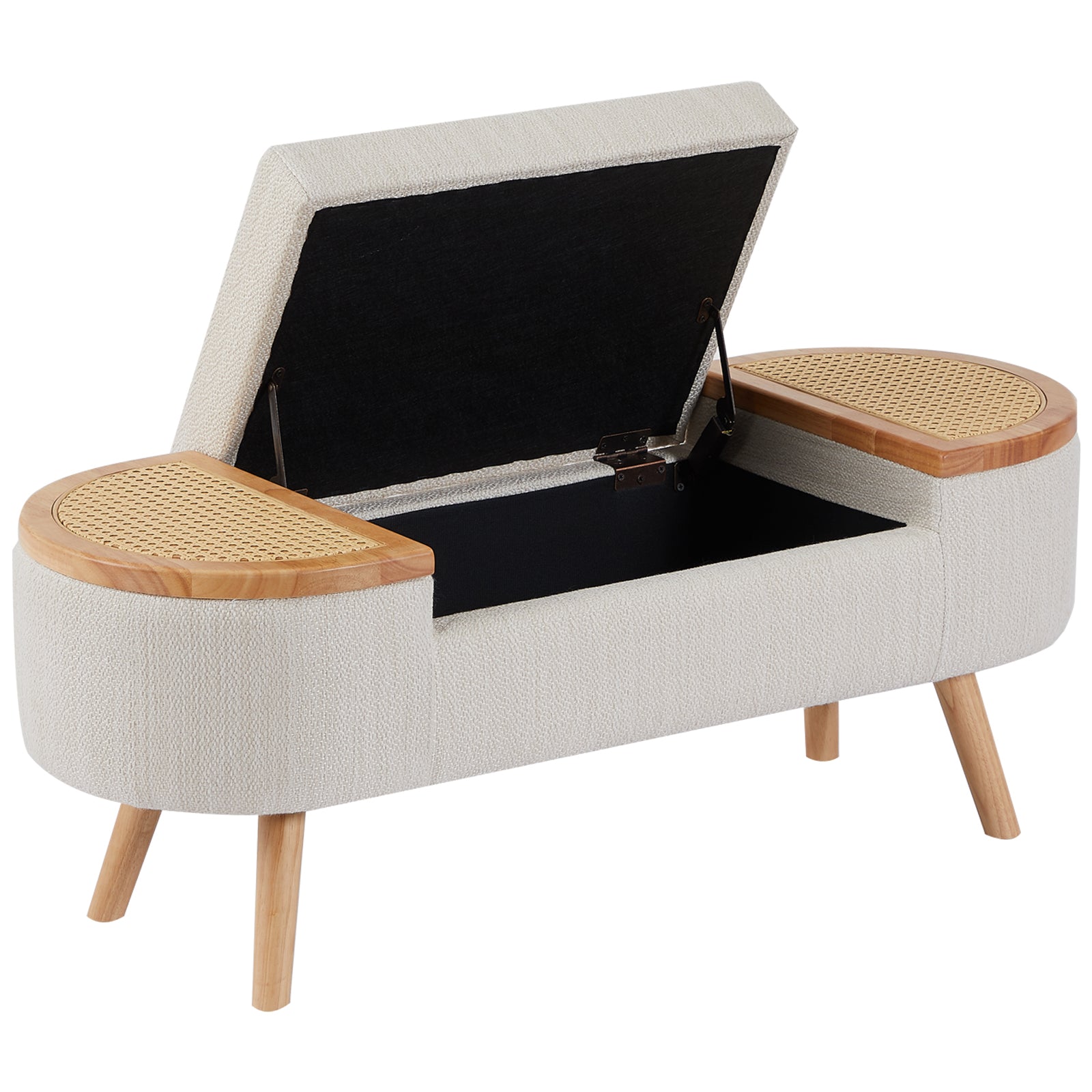 Upholstered Bedroom Storage Bench with Rattan