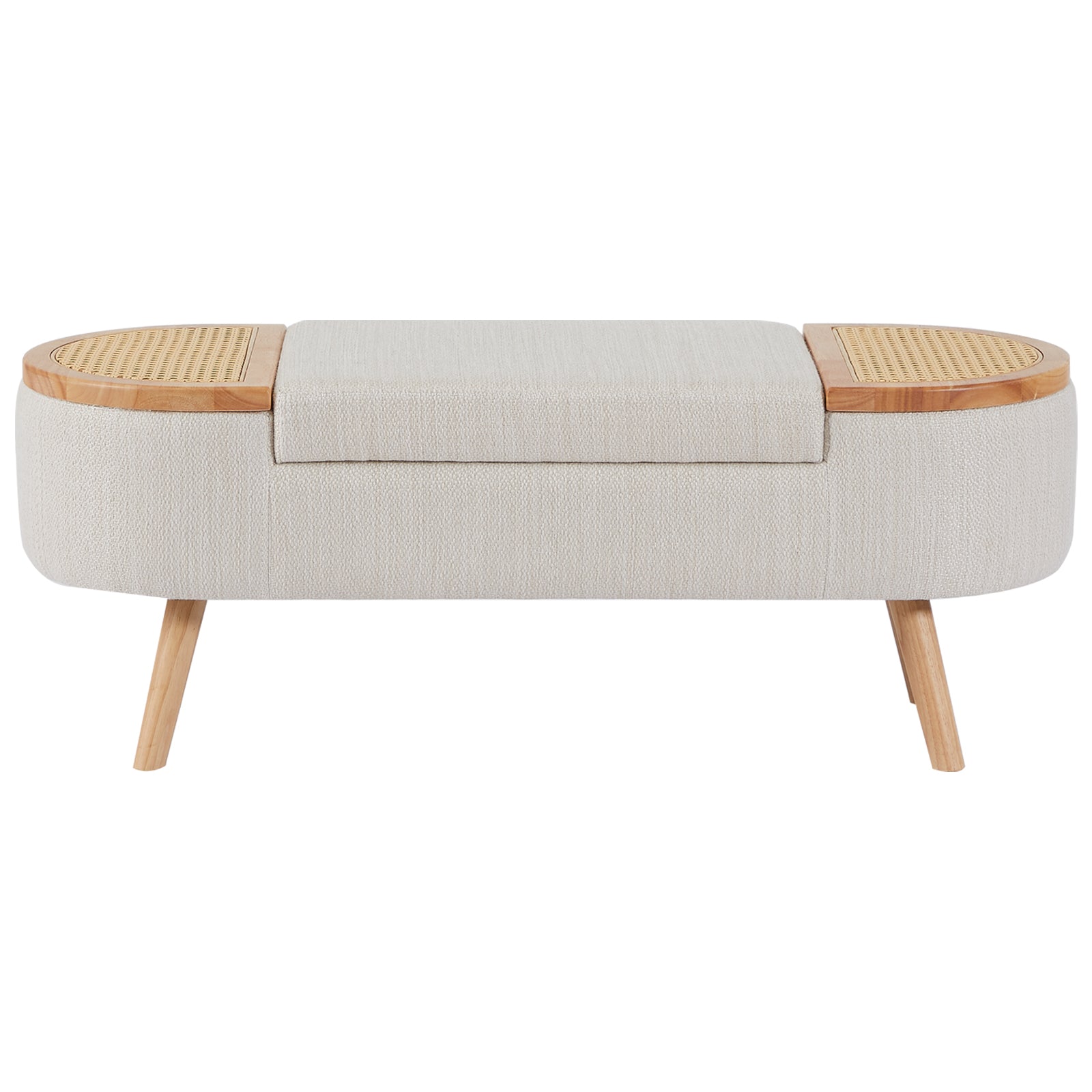 Upholstered Bedroom Storage Bench with Rattan