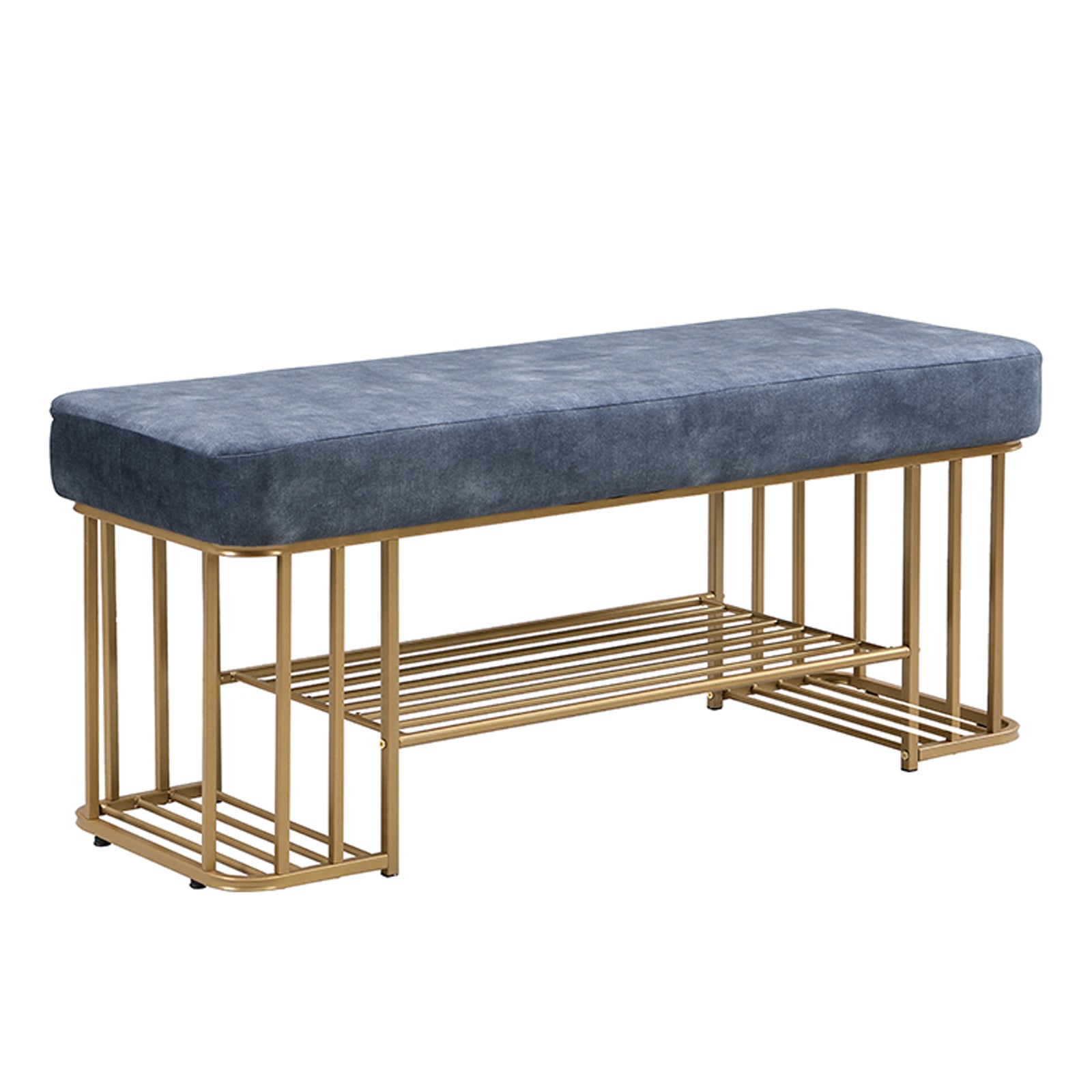 Velvet Upholstered Storage Bench with Shelves Entryway Bench with Shoe Storage