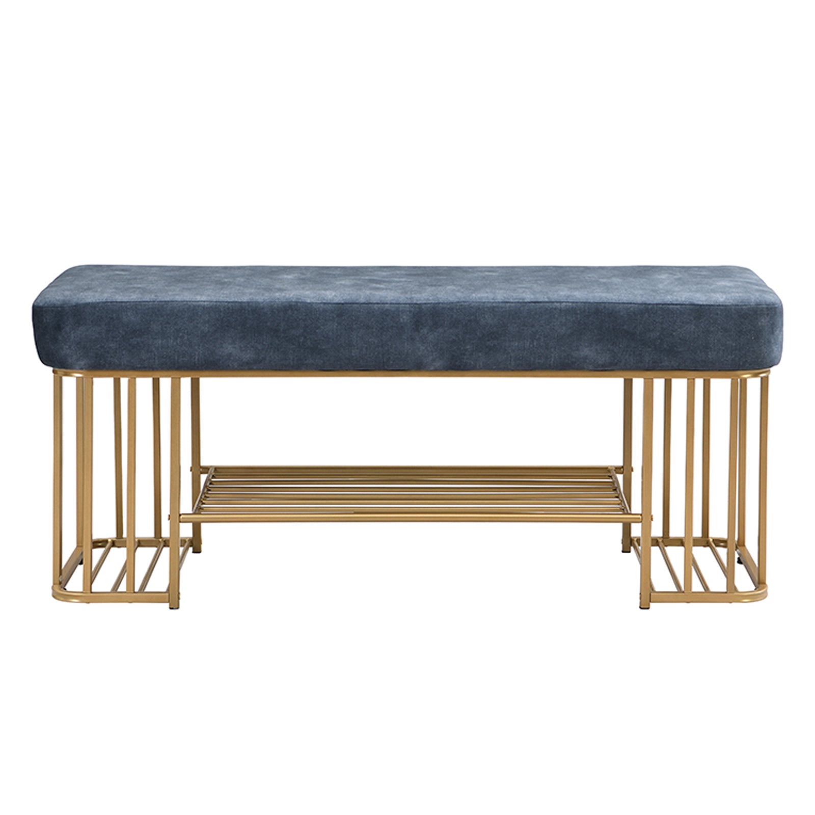 Velvet Upholstered Storage Bench with Shelves Entryway Bench with Shoe Storage
