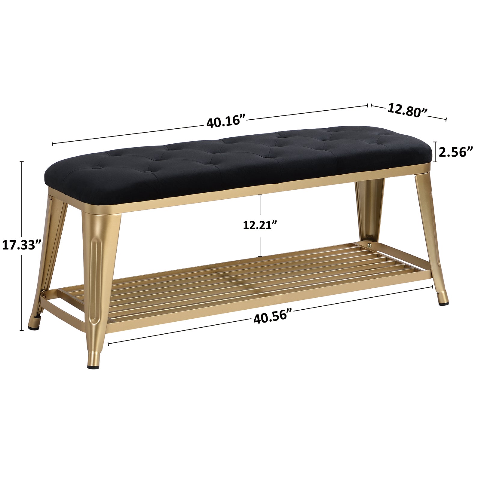 Shoe Storage Bench with Velvet Tufted,Gold Metal Legs