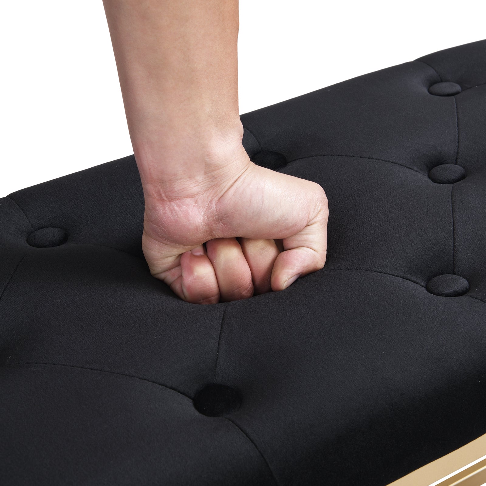 Shoe Storage Bench with Velvet Tufted,Gold Metal Legs