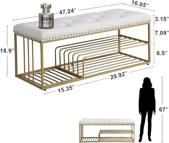 Modern Fabric Upholstered Bench with Shoe Storage End of Bed Bench