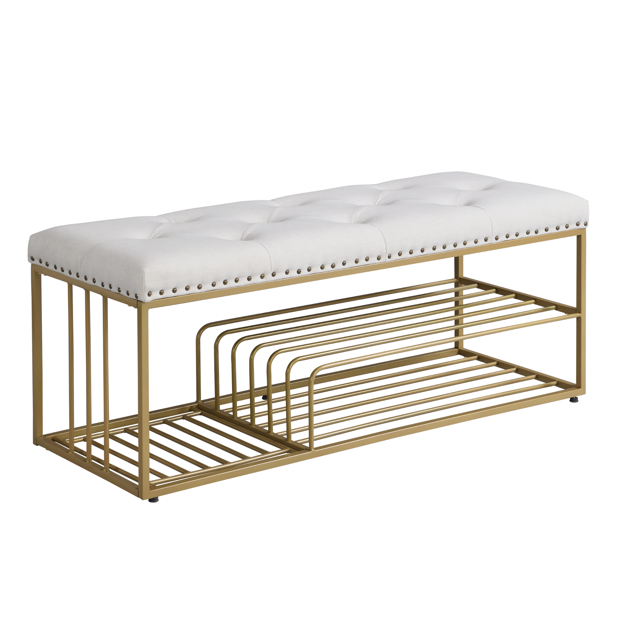 Modern Fabric Upholstered Bench with Shoe Storage End of Bed Bench
