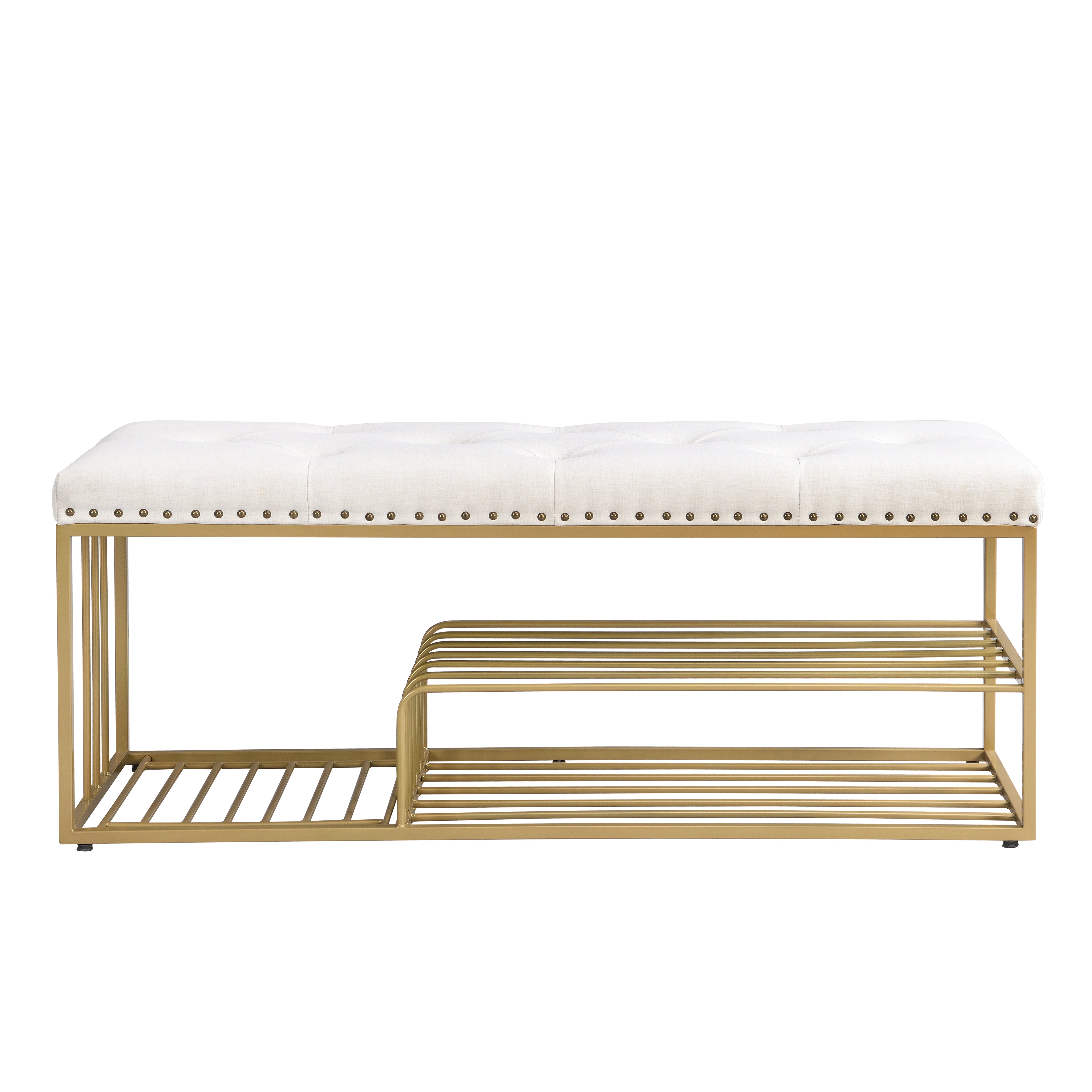 Modern Fabric Upholstered Bench with Shoe Storage End of Bed Bench