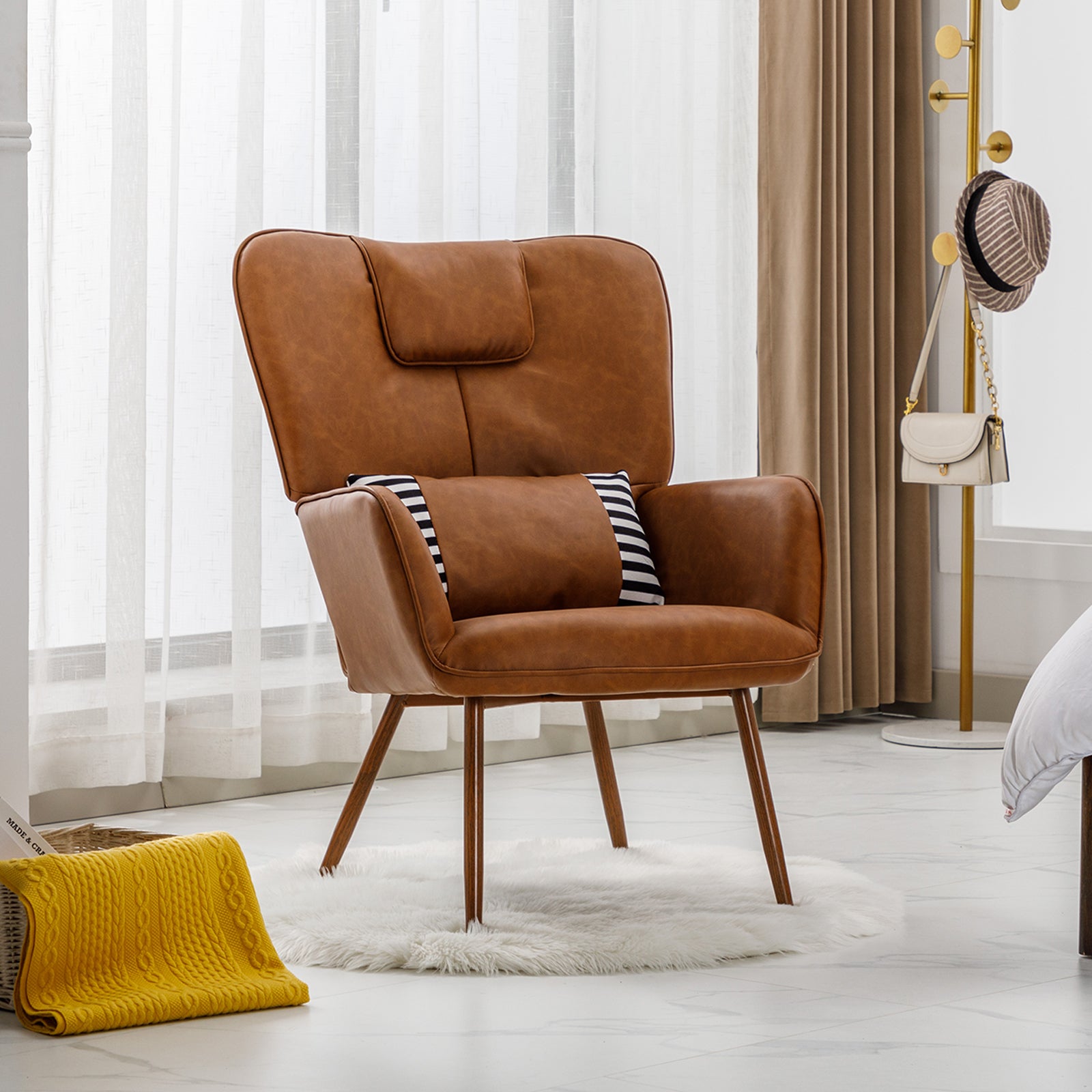 Faux Leather Wingback Chair Accent Chair Lounge Chair