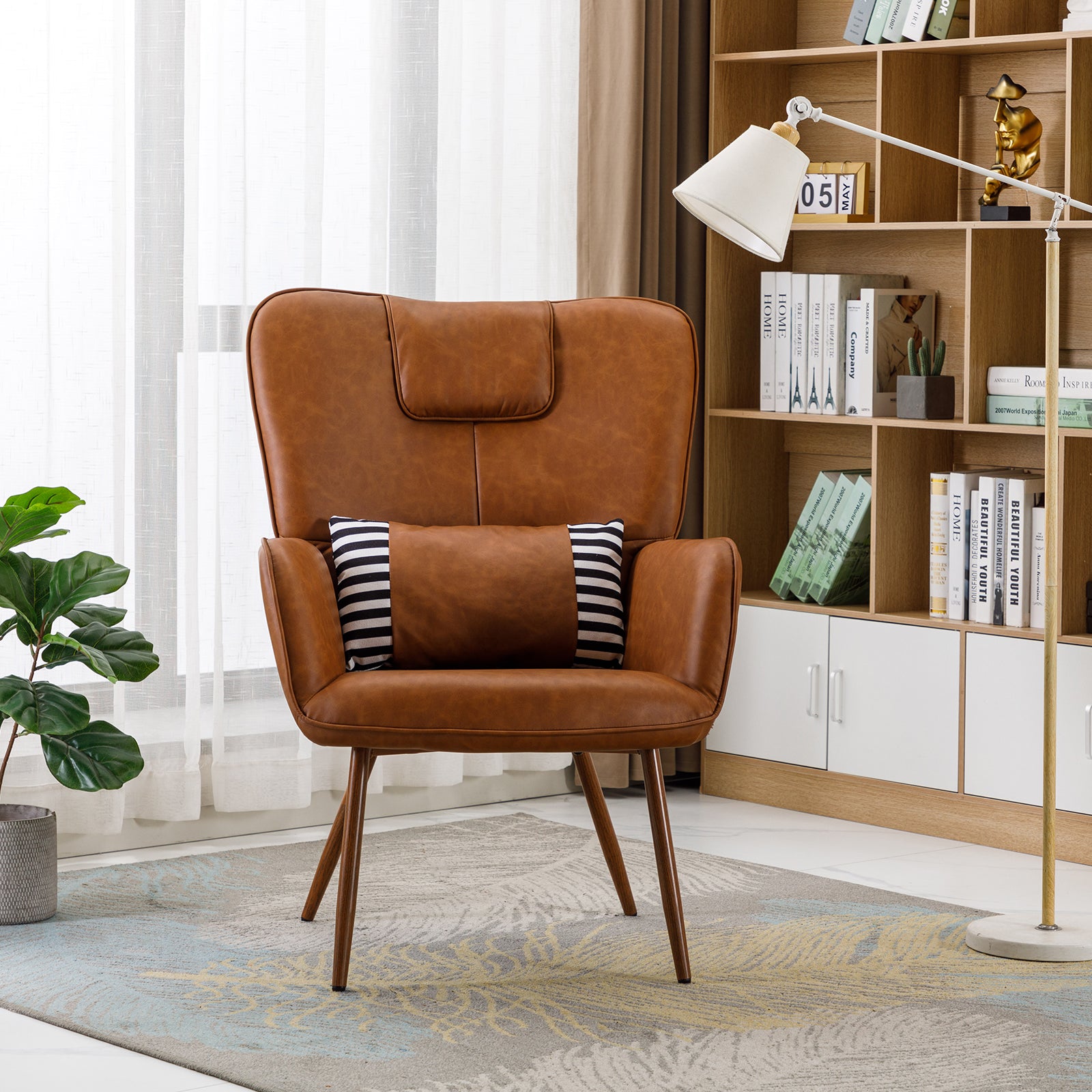 Faux Leather Wingback Chair Accent Chair Lounge Chair