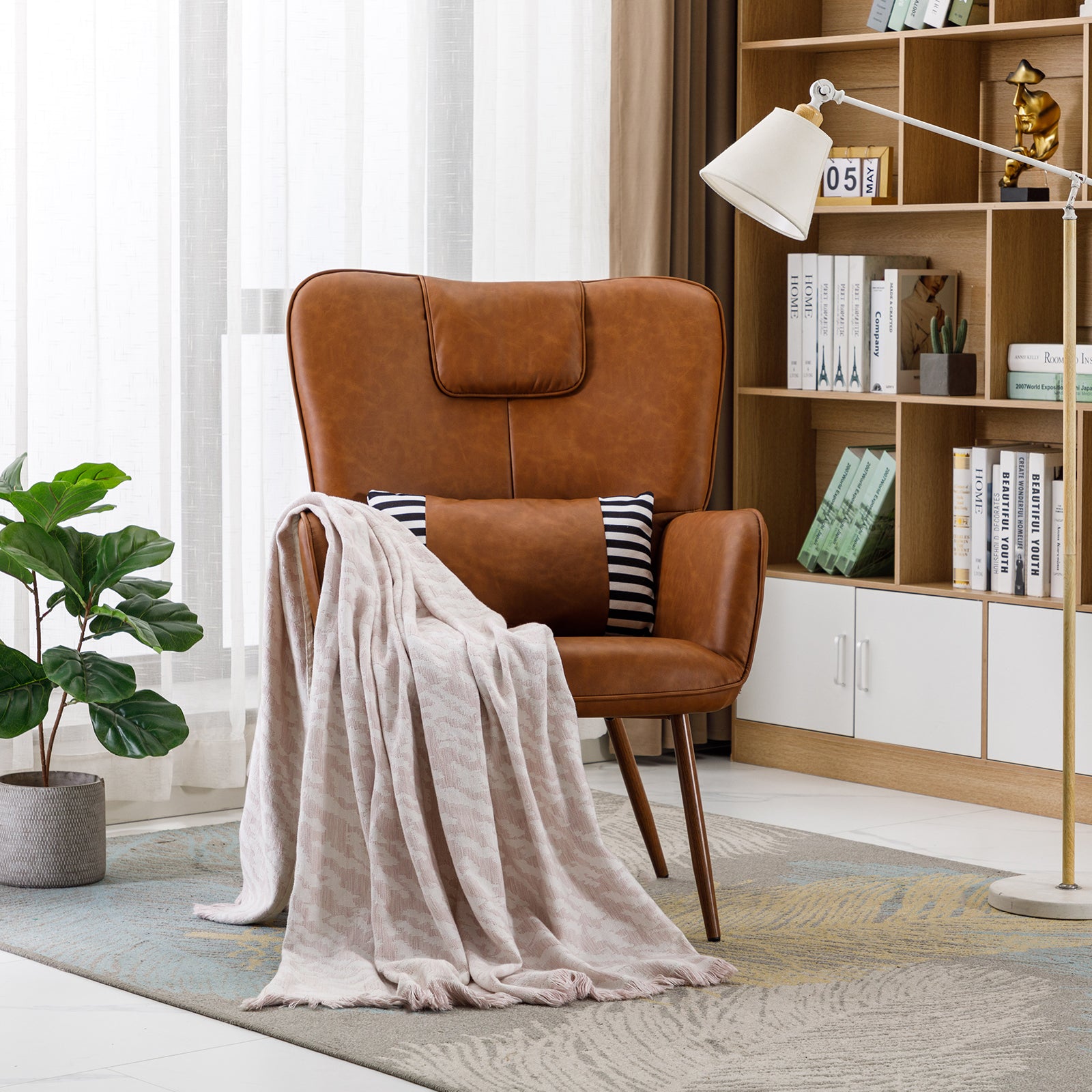 Faux Leather Wingback Chair Accent Chair Lounge Chair