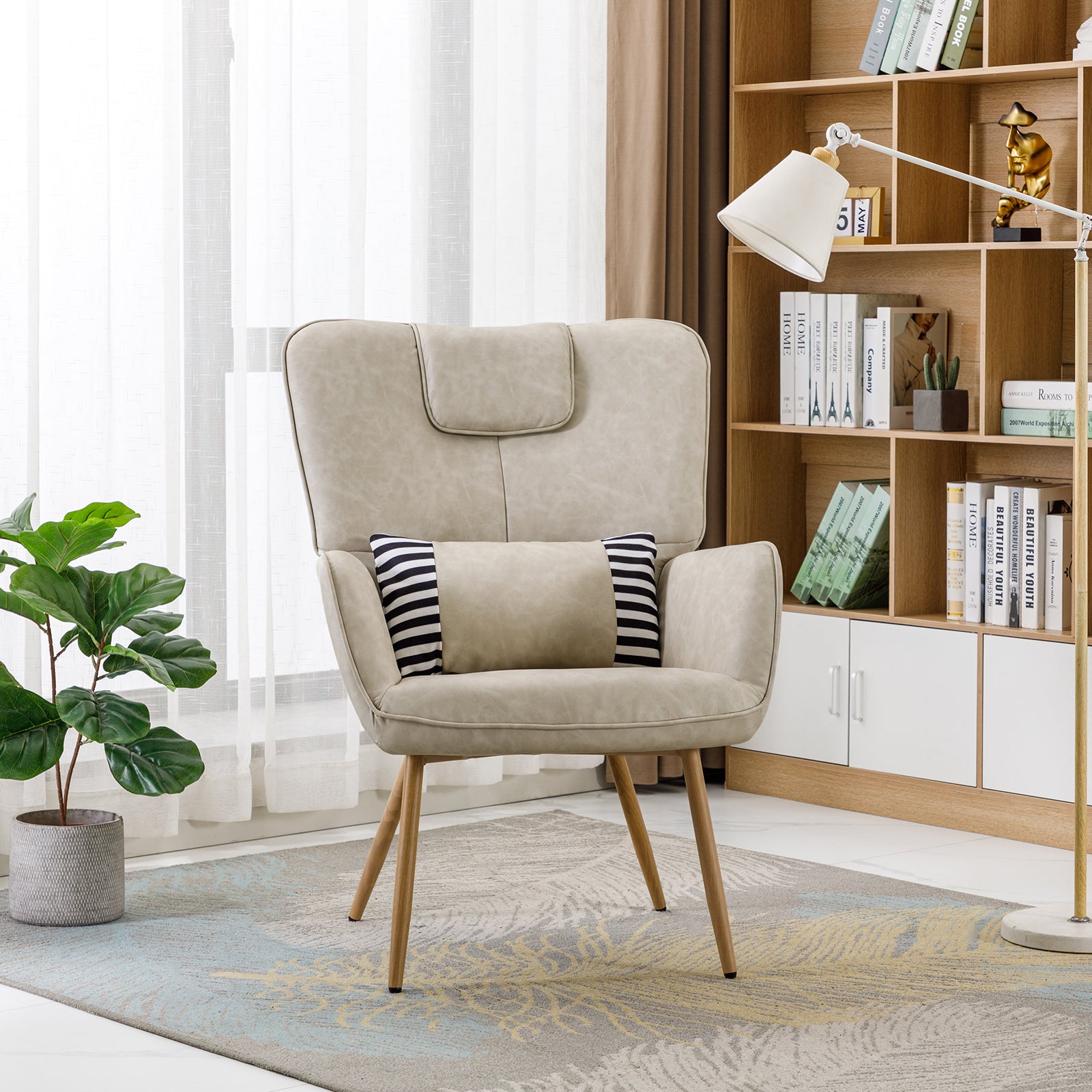 Faux Leather Wingback Chair Accent Chair Lounge Chair
