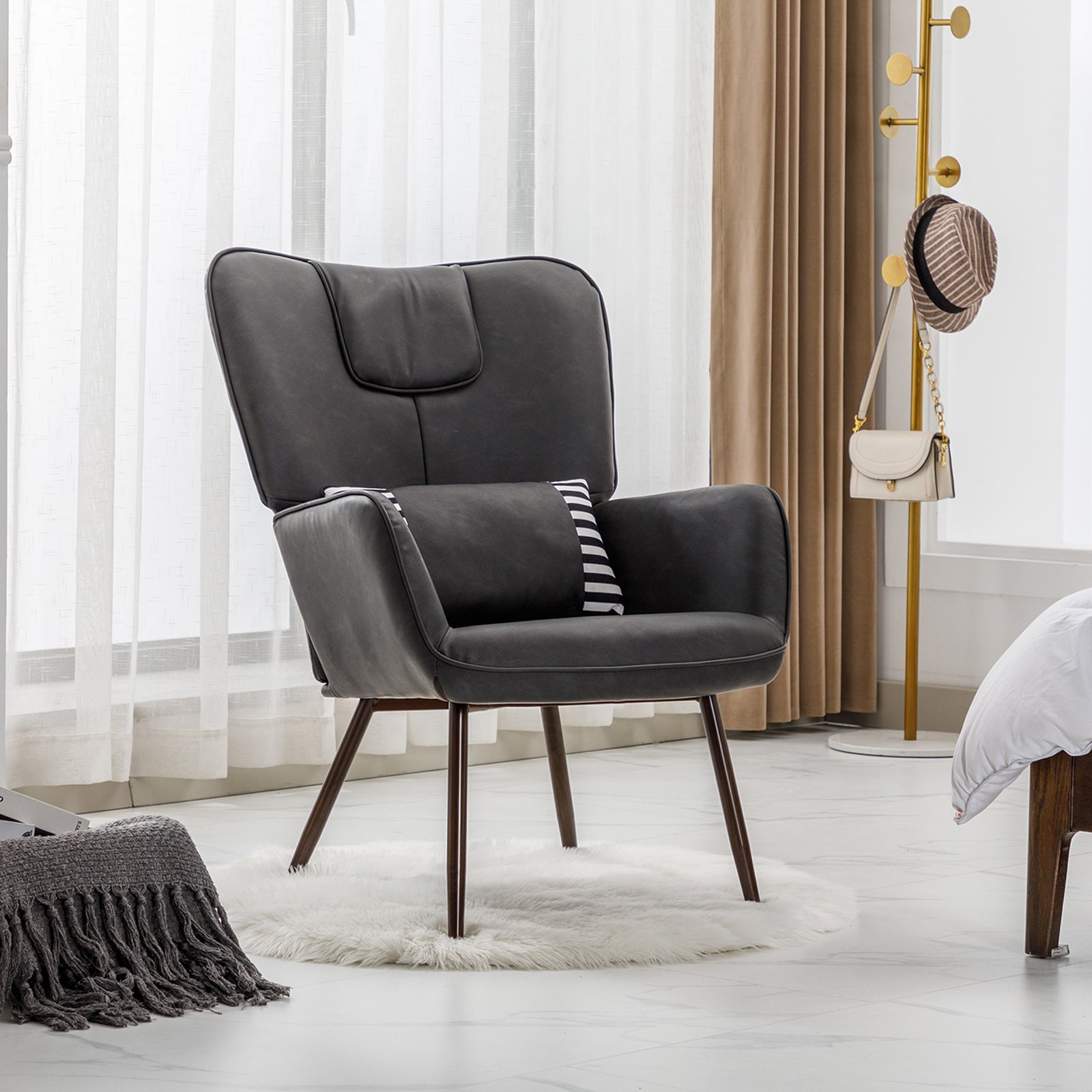 Faux Leather Wingback Chair Accent Chair Lounge Chair