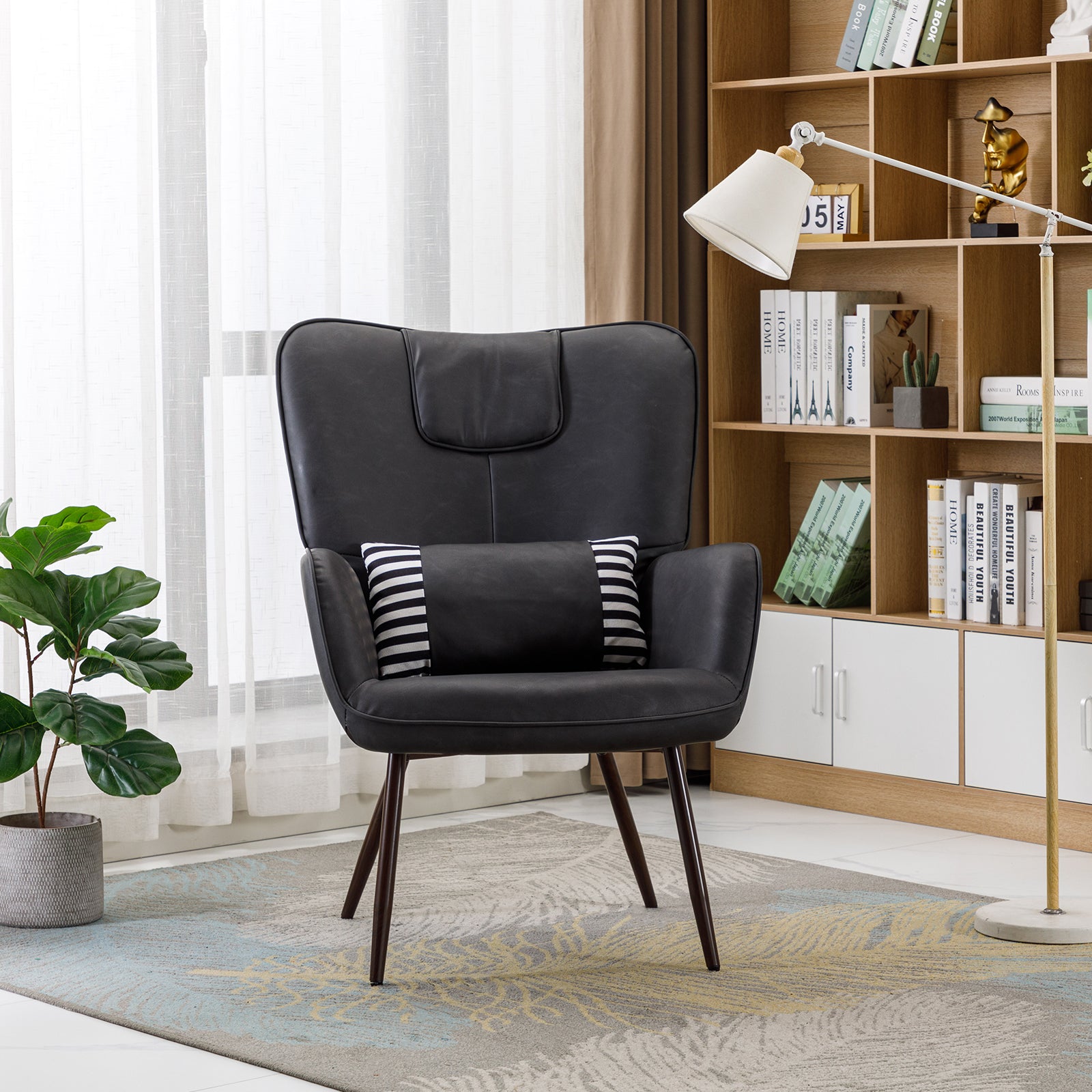 Faux Leather Wingback Chair Accent Chair Lounge Chair