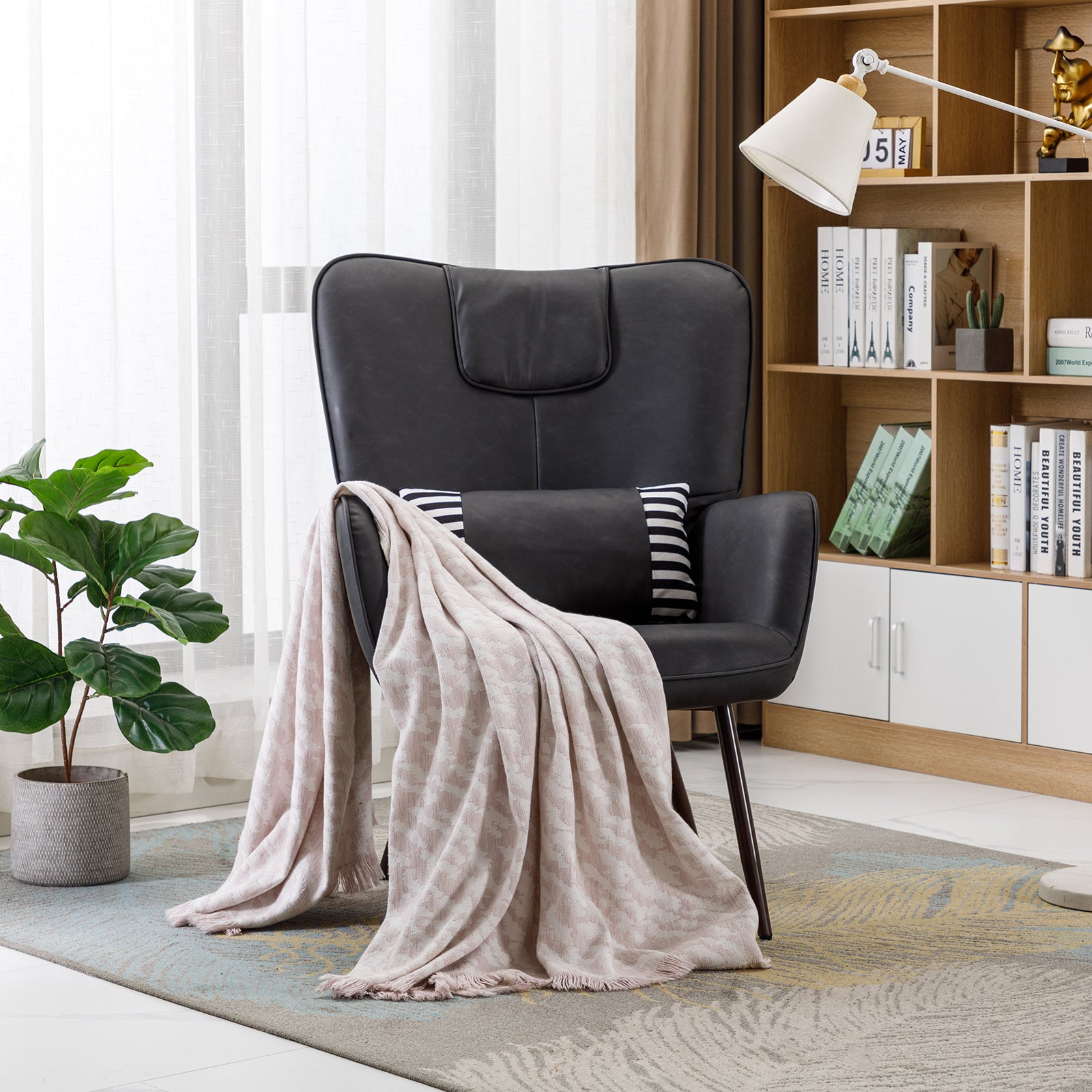 Faux Leather Wingback Chair Accent Chair Lounge Chair