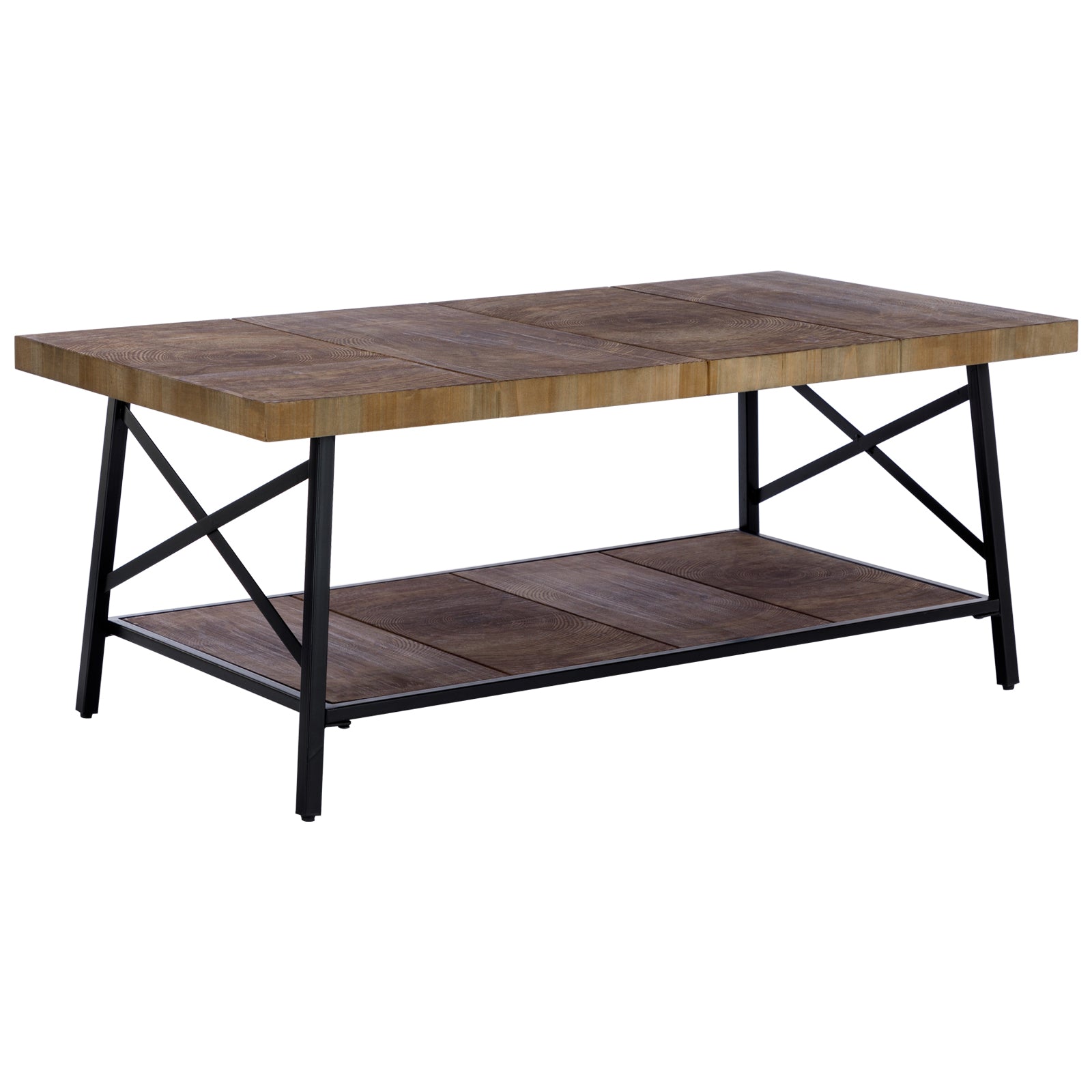 Rectangle Wood Coffee Tables in Metal Shame with Annual Rings