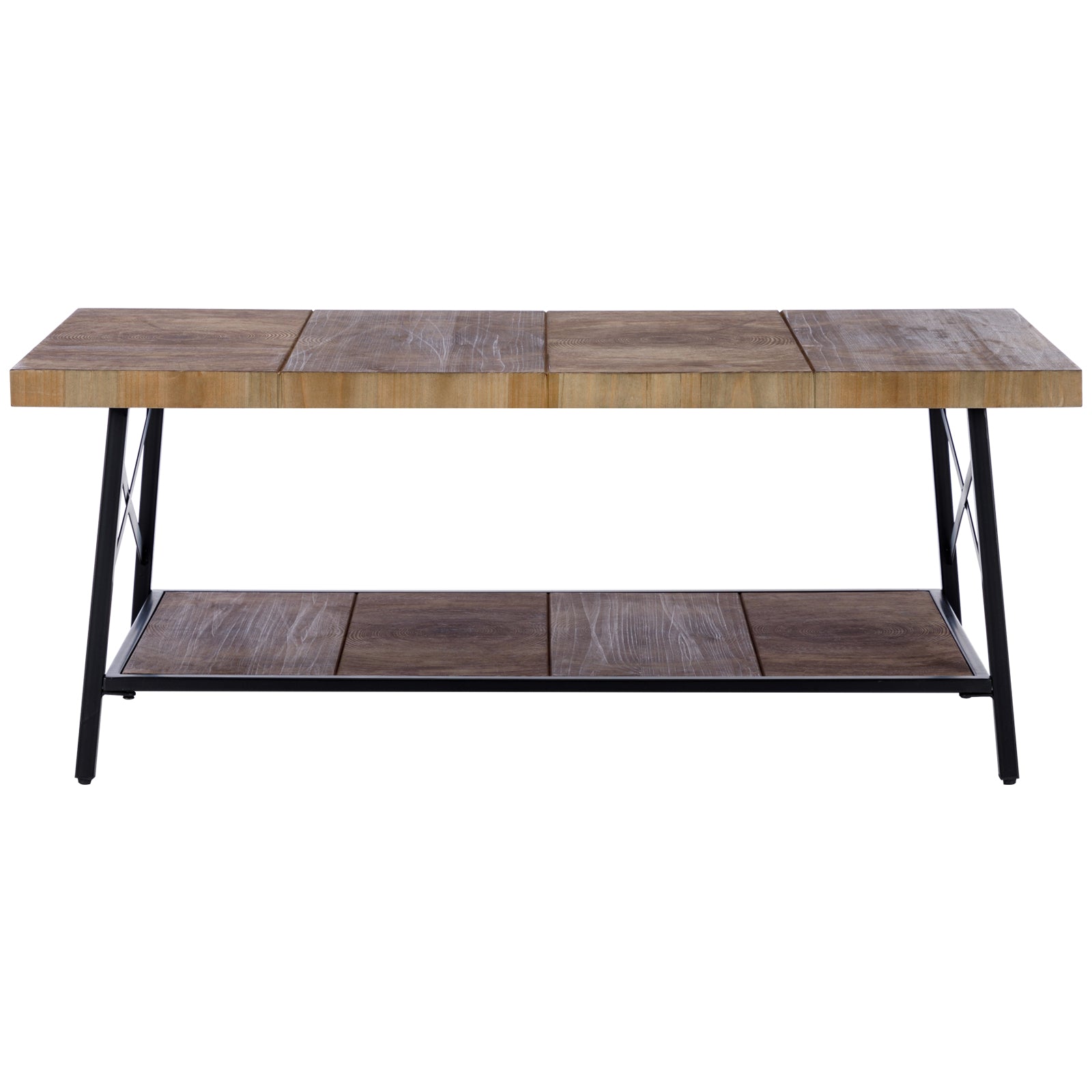 Rectangle Wood Coffee Tables in Metal Shame with Annual Rings