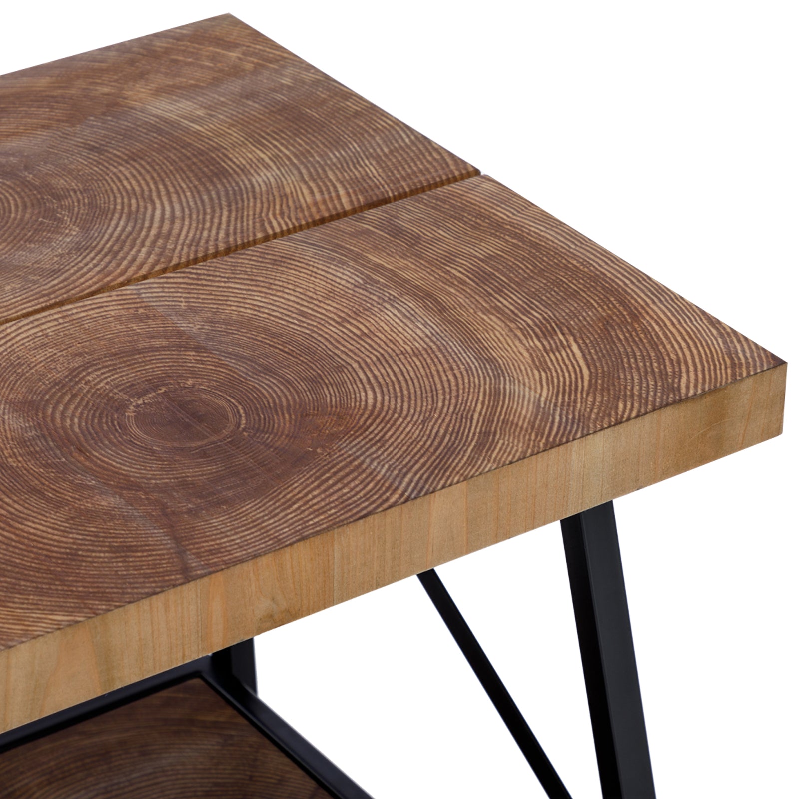 2 Tiers Industrial Wood End Tables with Storage Shelf on Metal Base