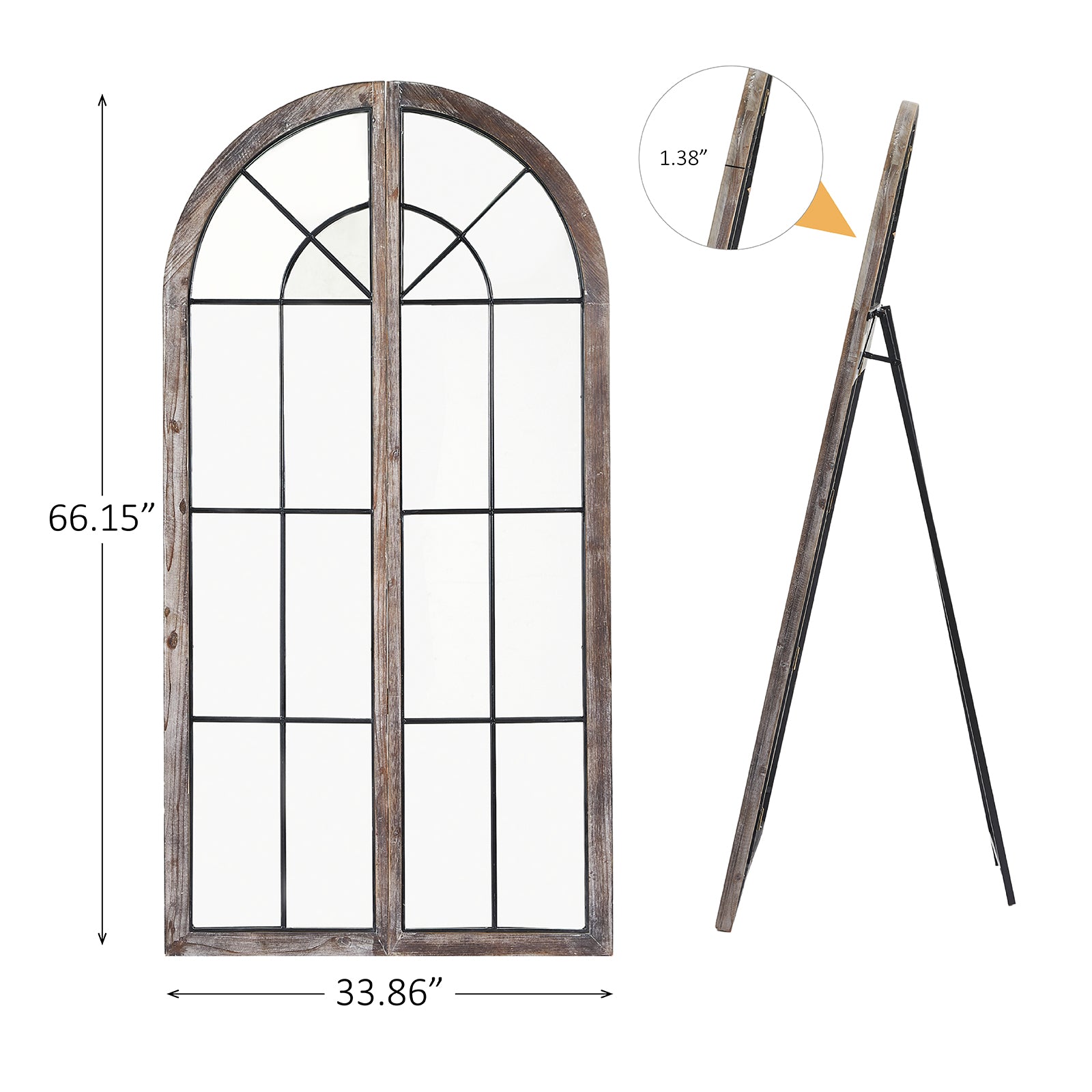 Arched Floor Mirror Solid Wood Frame Modern Full Length Mirrors
