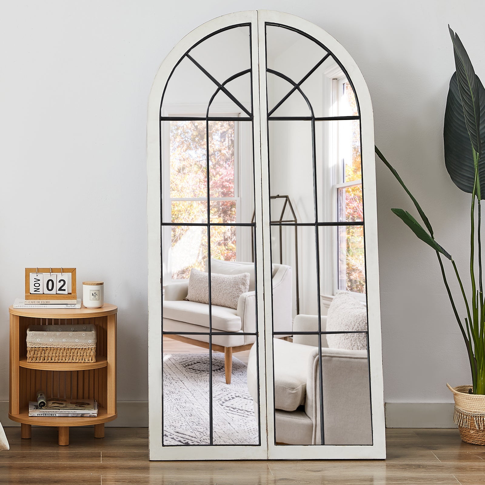 Arched Floor Mirror Solid Wood Frame Modern Full Length Mirrors