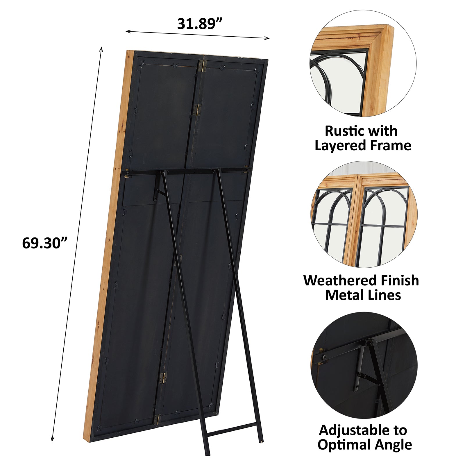 Oversized Rectangle Floor Mirror Solid Wood Frame