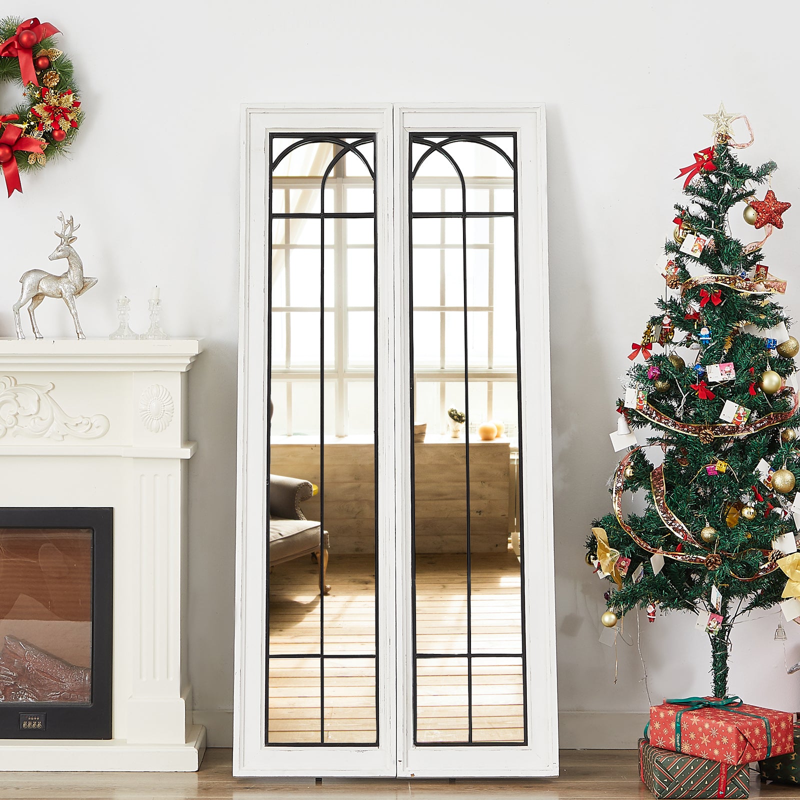 Oversized Rectangle Floor Mirror Solid Wood Frame