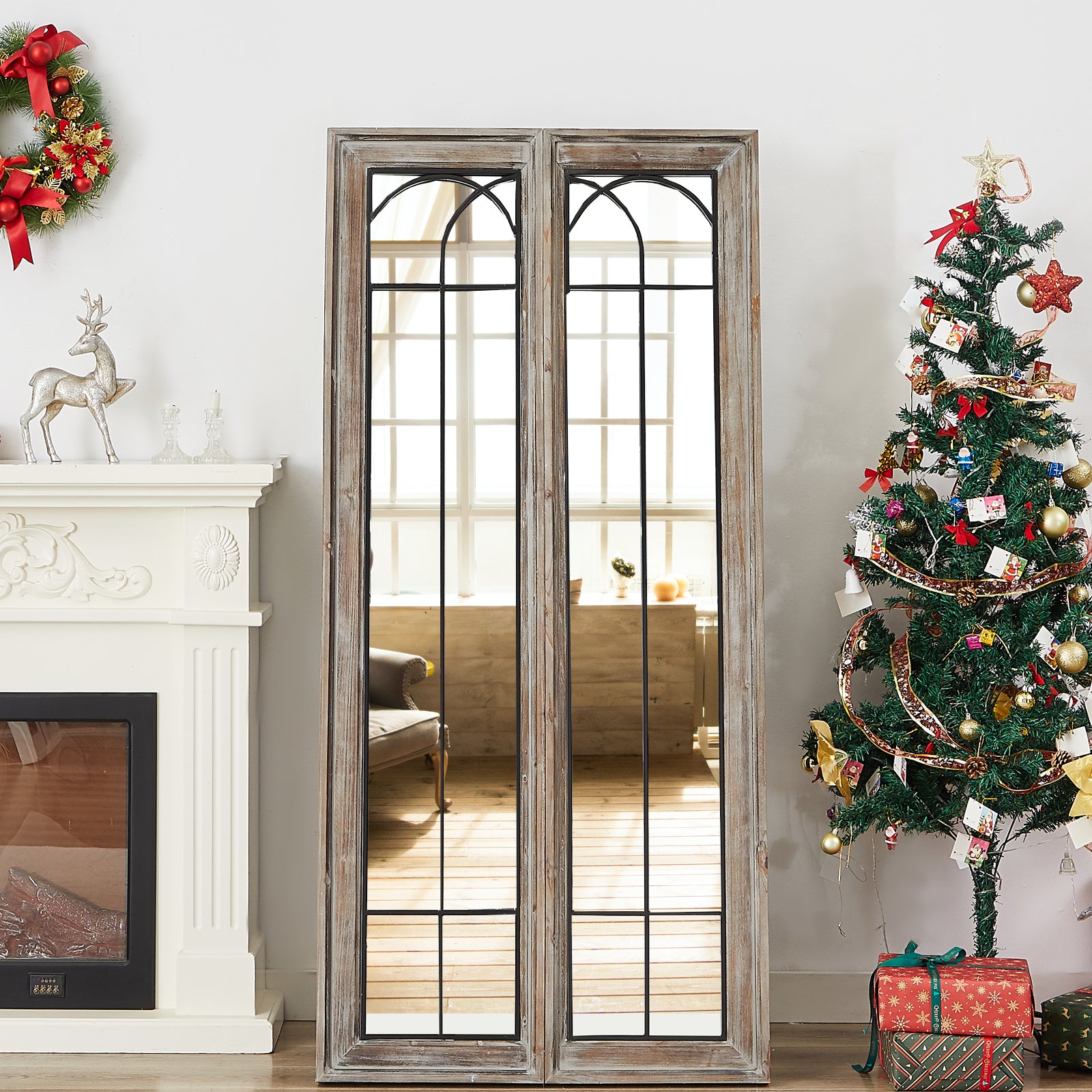 Oversized Rectangle Floor Mirror Solid Wood Frame-Hausfasme