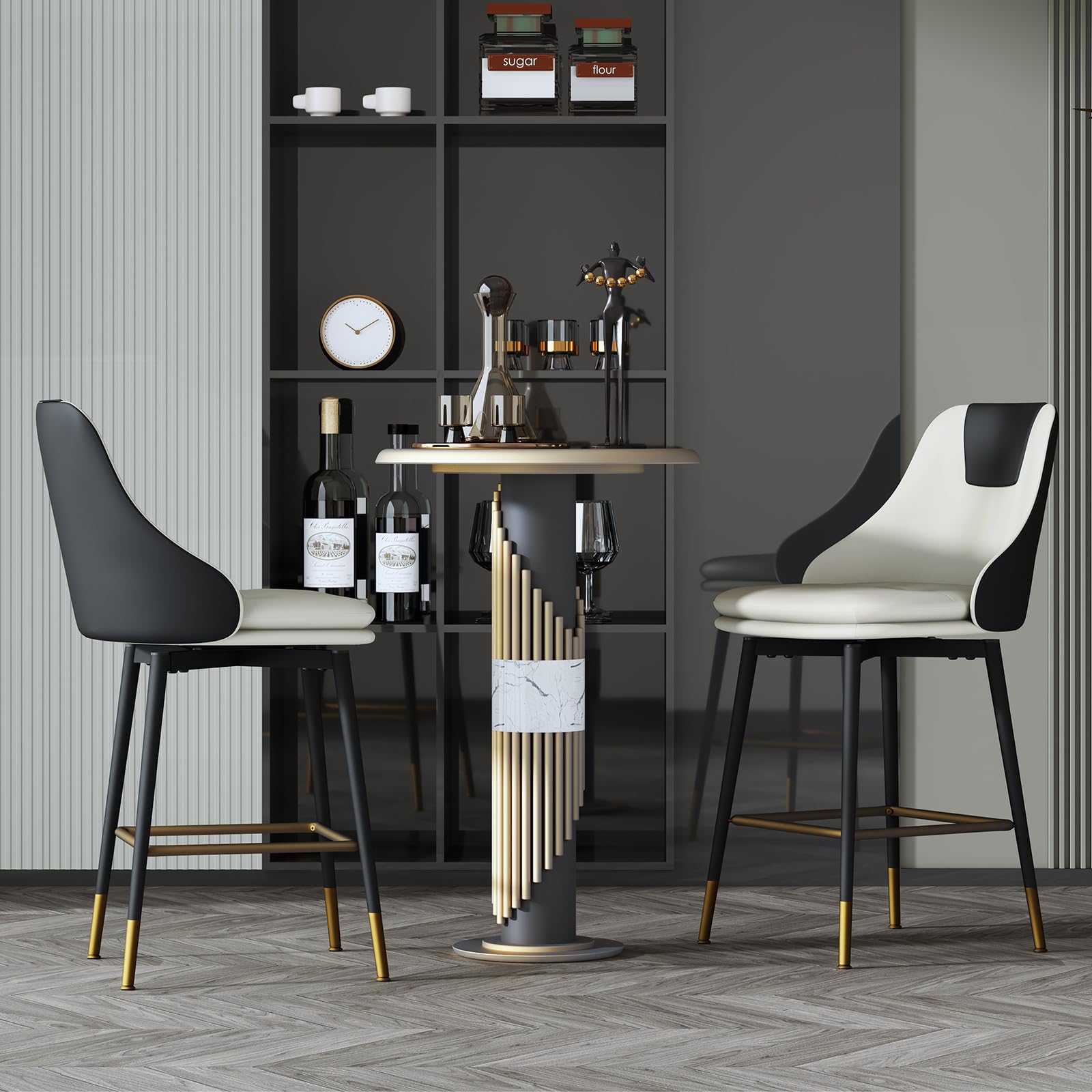Counter Height Bar Stools with Full Back, 25 Inch Swivel Bar Stools Set of 2, Ergonomic Backrest and Metal Footrest, Modern Bar Stools for Kitchen Counter, Island, Dining Room