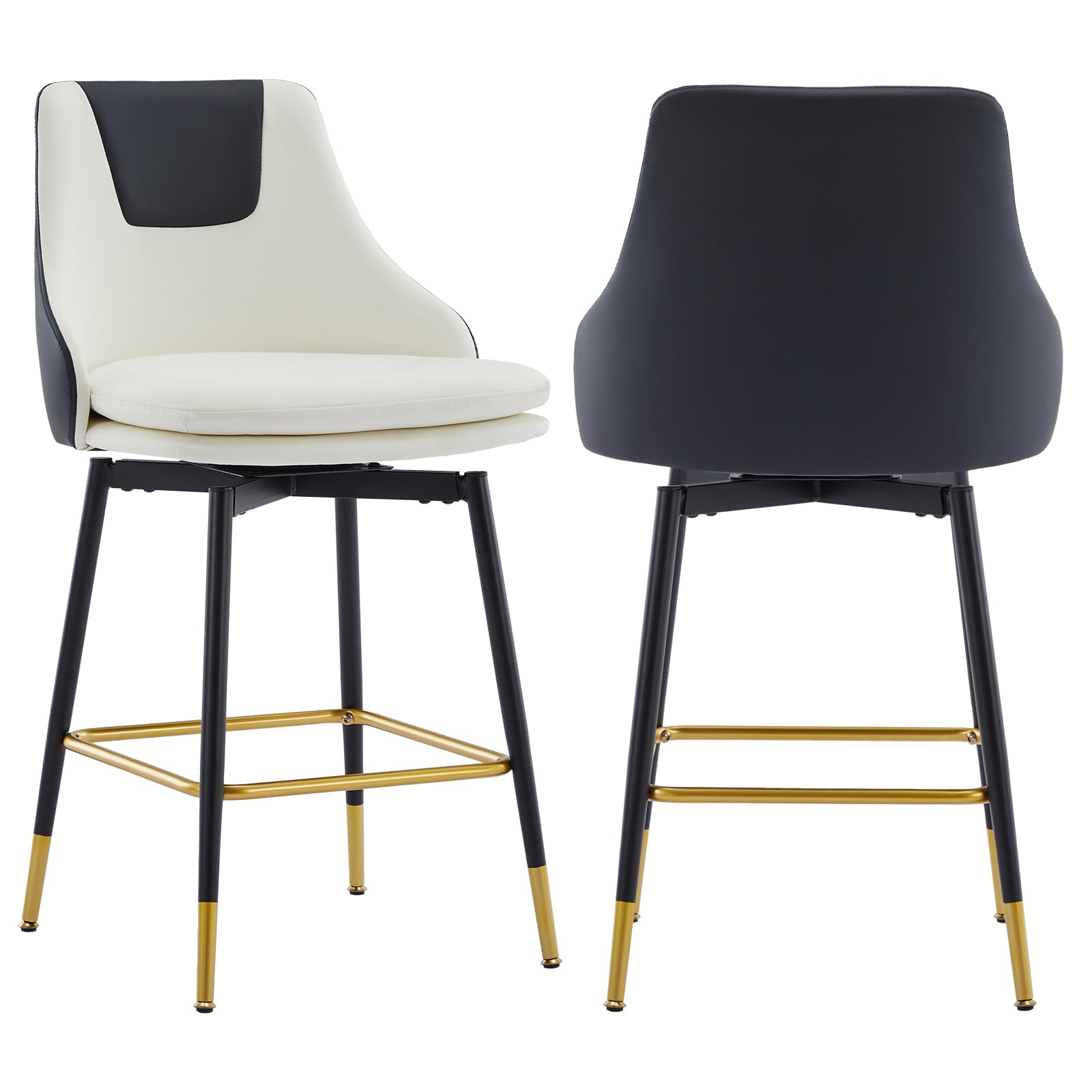 Counter Height Bar Stools with Full Back, 25 Inch Swivel Bar Stools Set of 2, Ergonomic Backrest and Metal Footrest, Modern Bar Stools for Kitchen Counter, Island, Dining Room
