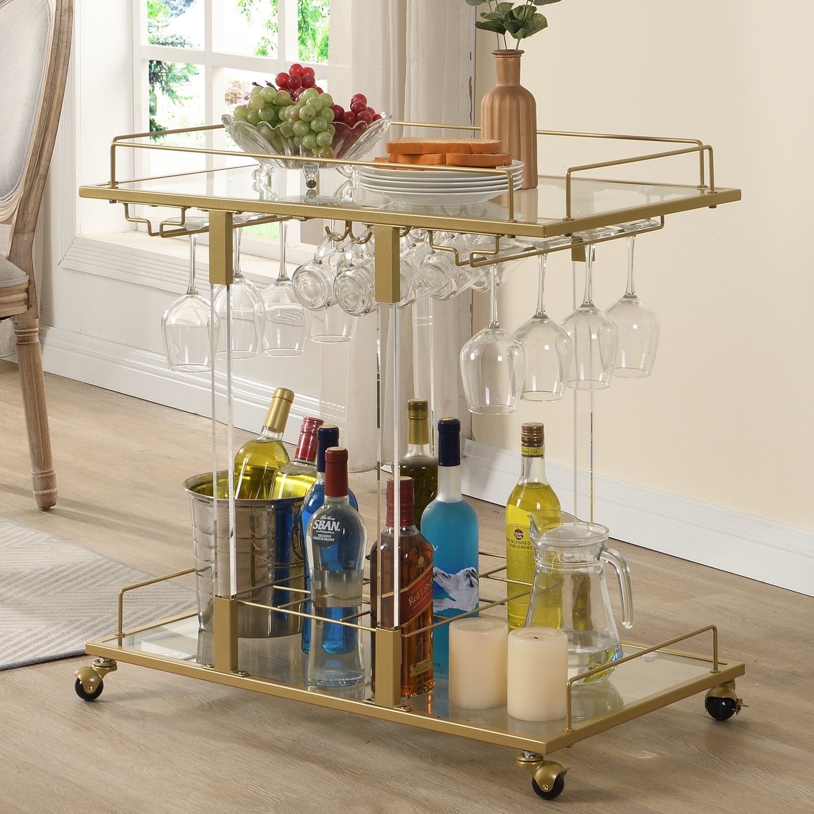 Modern Chrome Bar Carts Acrylic Bar Carts on Wheels - Hausfame