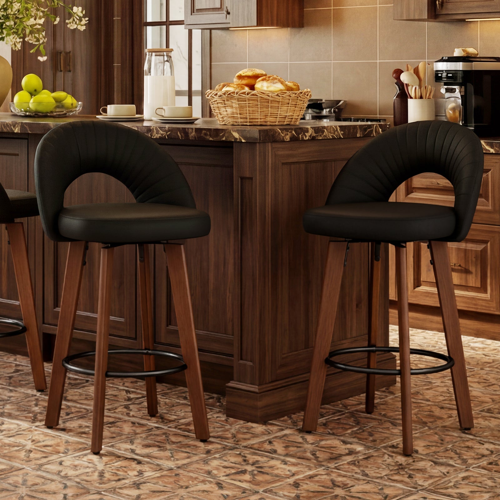 MINPINSER Set of 2 Swivel Counter Height Bar Stools with Bentwood Legs, Black