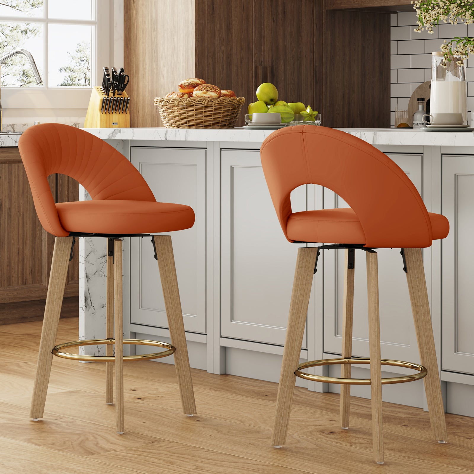 MINPINSER Set of 2 Swivel Counter Height Bar Stools with Bentwood Legs, Black