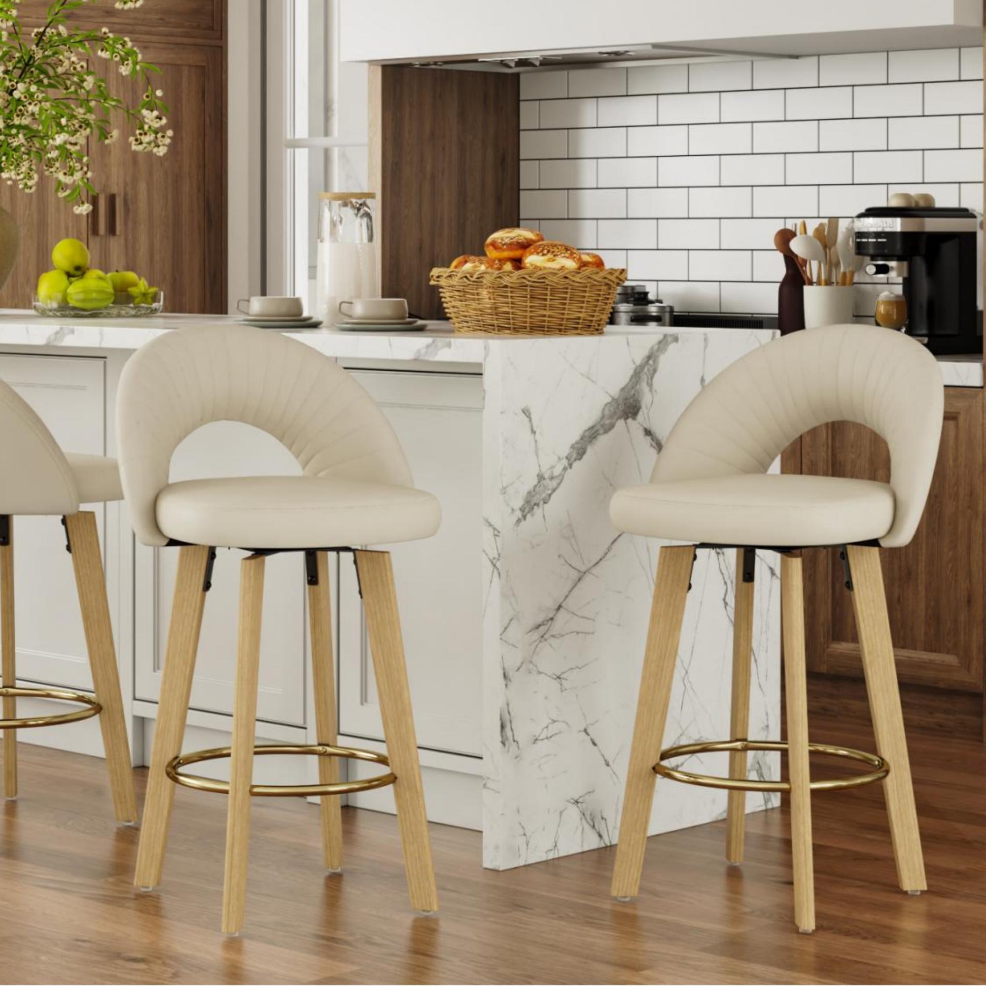 MINPINSER Set of 2 Swivel Counter Height Bar Stools with Bentwood Legs, Black