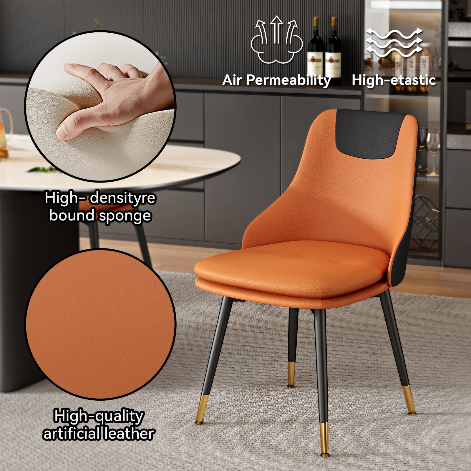 MINPINSER  Mid-Century 360 Swivel Dining Chairs Set of 2, Two-Tone Faux Leather Accent Chairs with Gold Legs, Saddle Brown