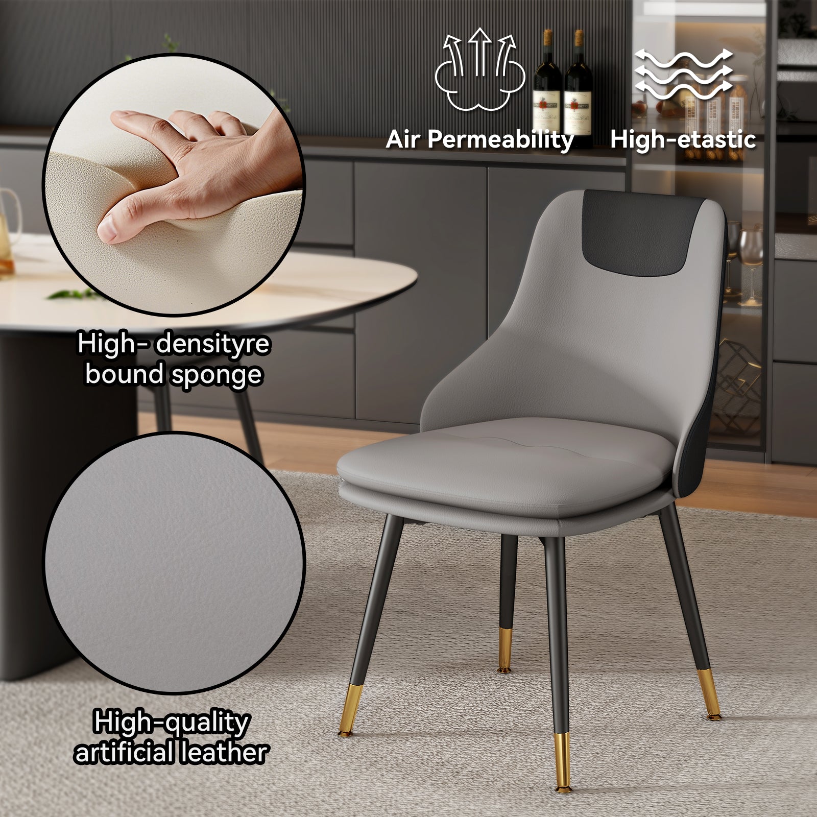 MINPINSER  Mid-Century 360 Swivel Dining Chairs Set of 2, Two-Tone Faux Leather Accent Chairs with Gold Legs, Saddle Brown