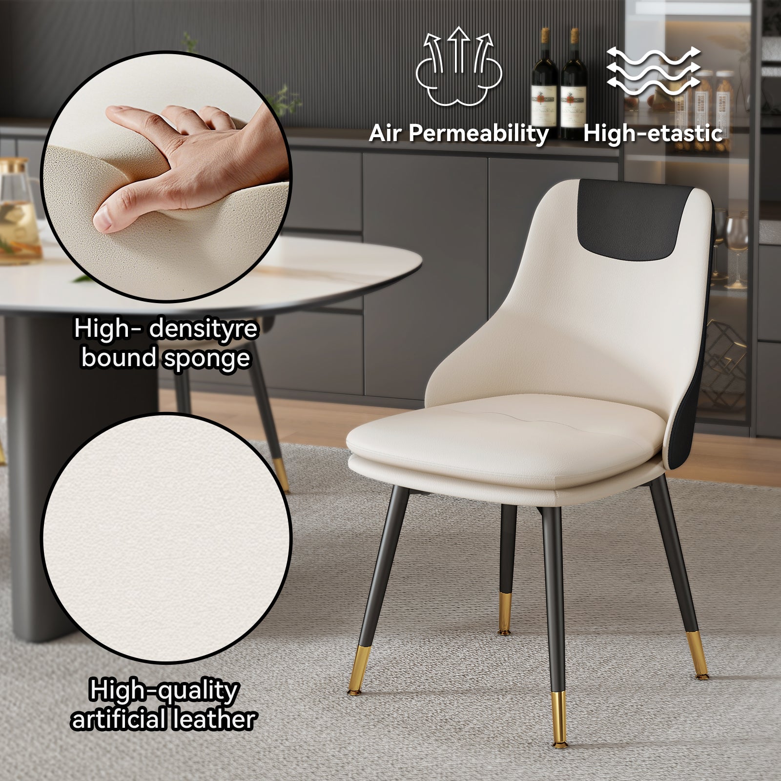 MINPINSER  Mid-Century 360 Swivel Dining Chairs Set of 2, Two-Tone Faux Leather Accent Chairs with Gold Legs, Saddle Brown
