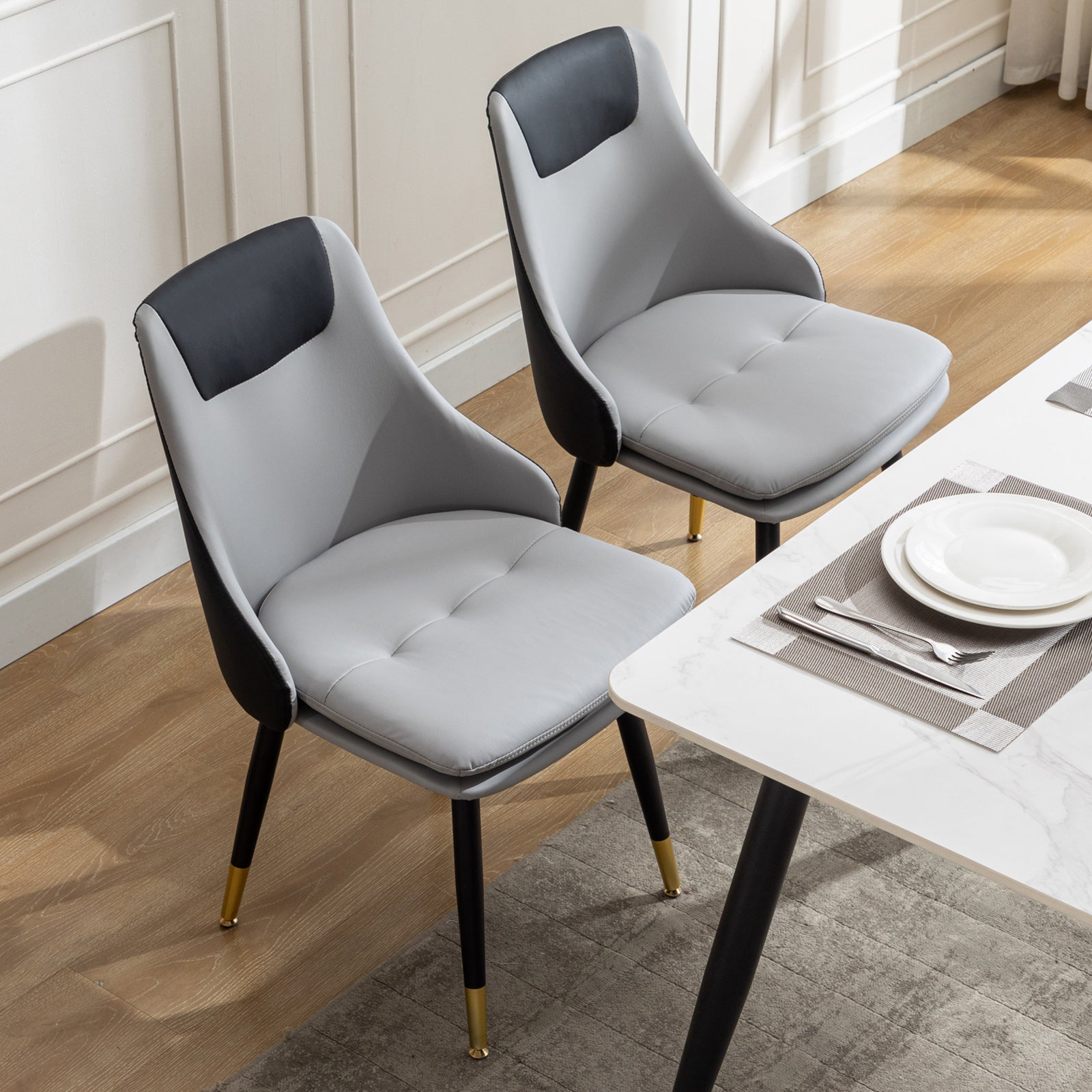 MINPINSER  Mid-Century 360 Swivel Dining Chairs Set of 2, Two-Tone Faux Leather Accent Chairs with Gold Legs, Saddle Brown
