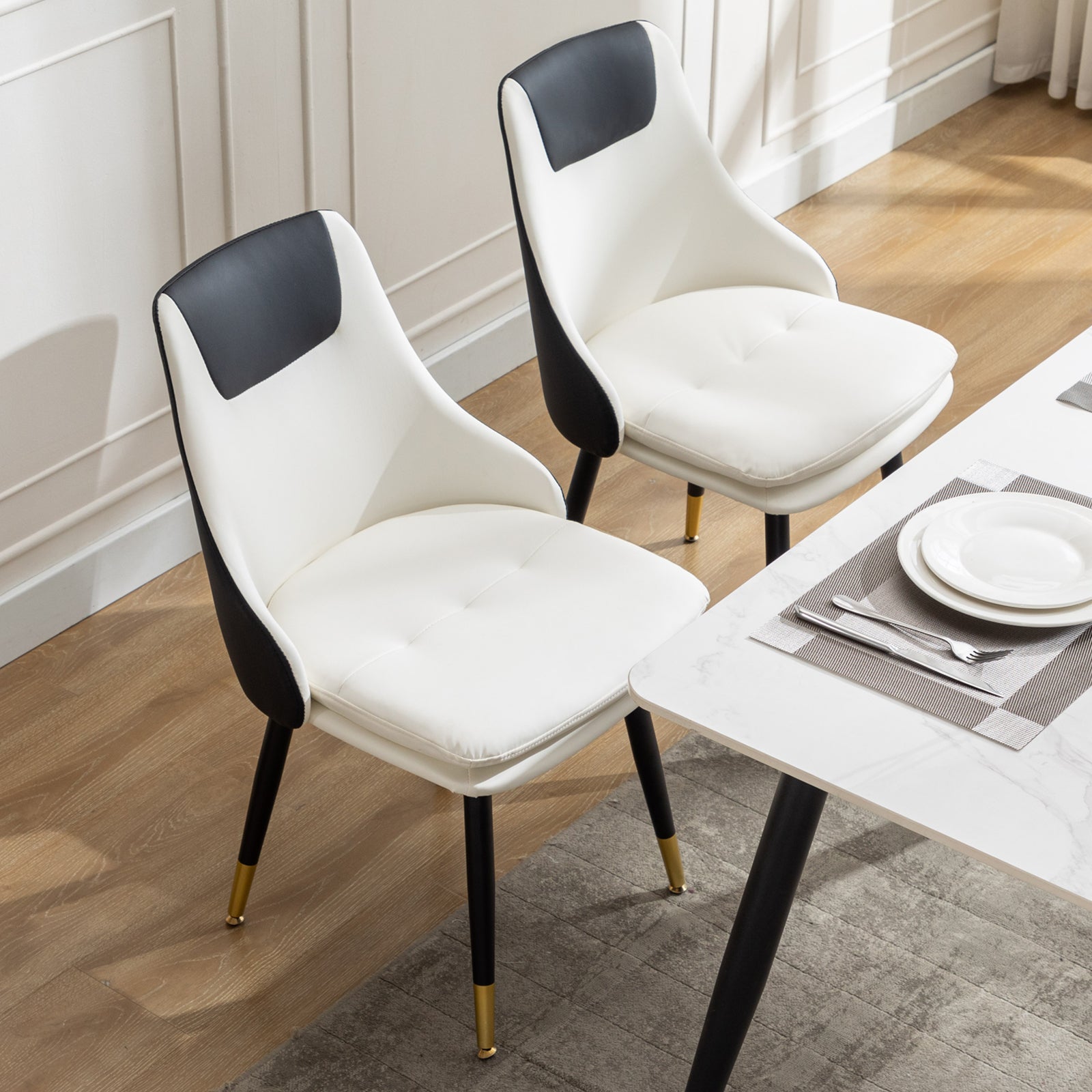MINPINSER  Mid-Century 360 Swivel Dining Chairs Set of 2, Two-Tone Faux Leather Accent Chairs with Gold Legs, Saddle Brown