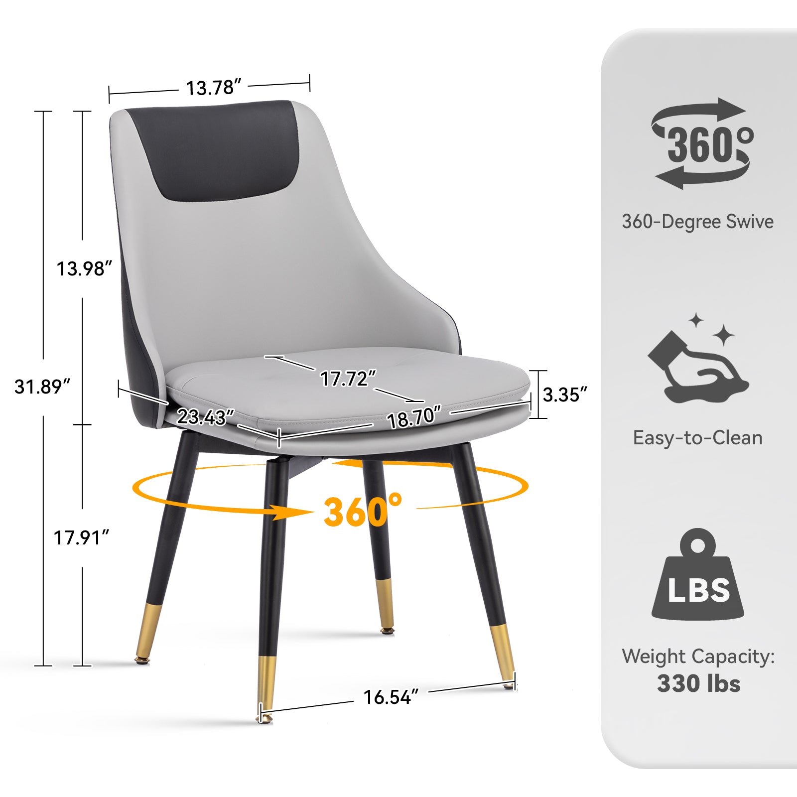 MINPINSER  Mid-Century 360 Swivel Dining Chairs Set of 2, Two-Tone Faux Leather Accent Chairs with Gold Legs, Saddle Brown
