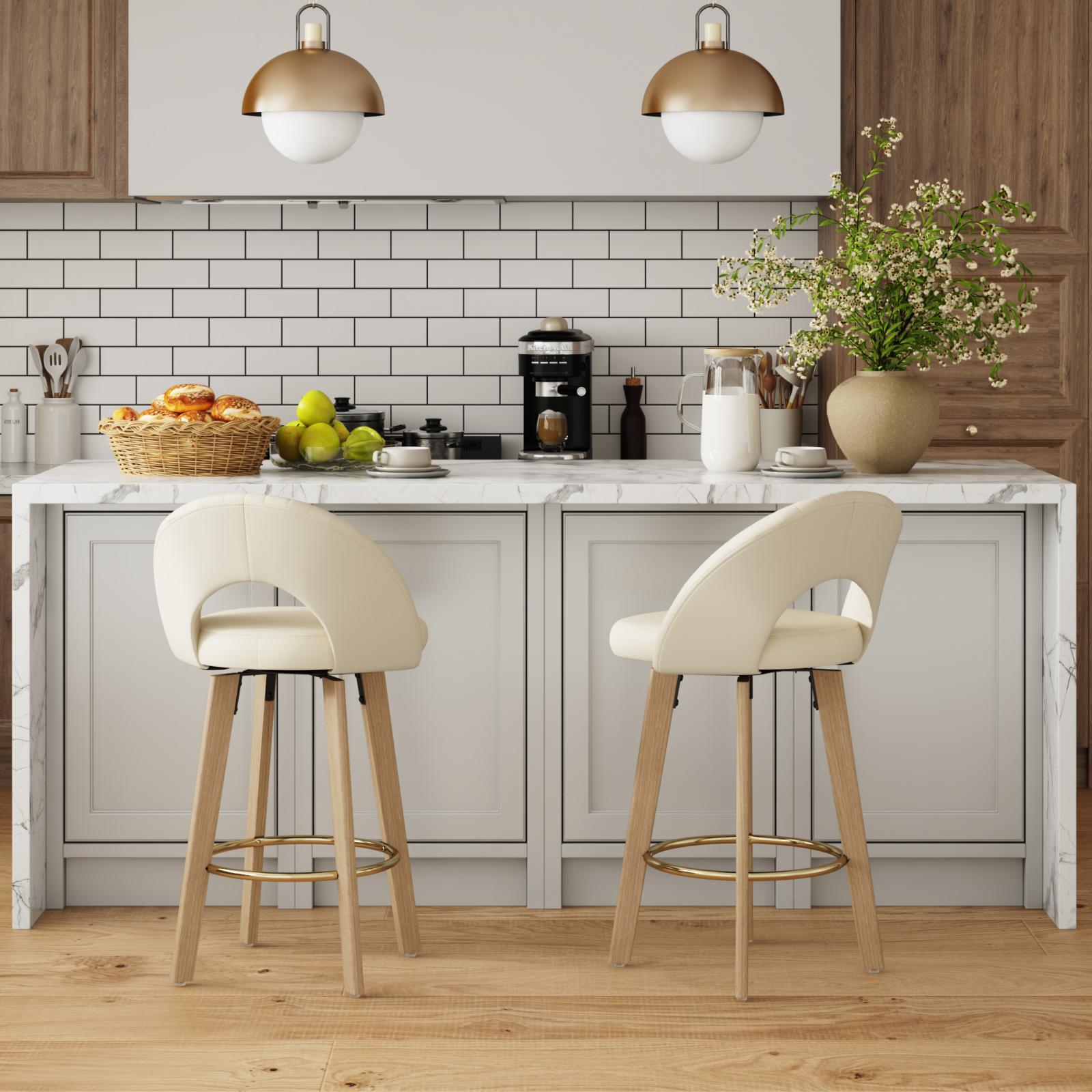 MINPINSER Set of 2 Swivel Counter Height Bar Stools with Bentwood Legs, Black