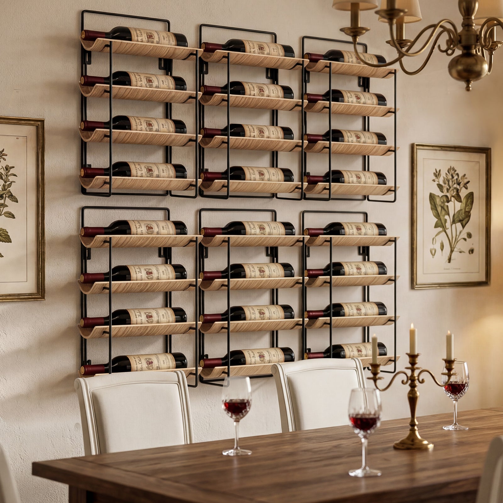 MINPINSER Bentwood Wave Countertop & Wall Mounted Wood and Metal Wine Rack, Natural Wood & Matte Black Finish