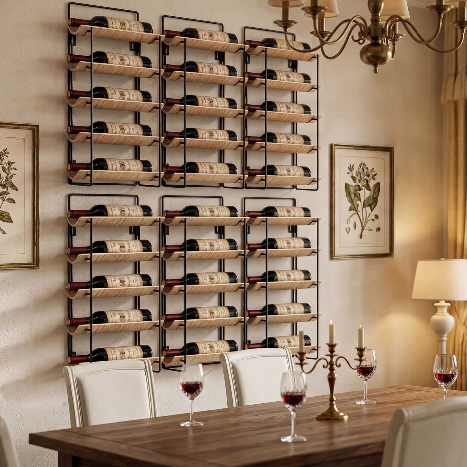 MINPINSER Bentwood Wave Countertop & Wall Mounted Wood and Metal Wine Rack, Natural Wood & Matte Black Finish