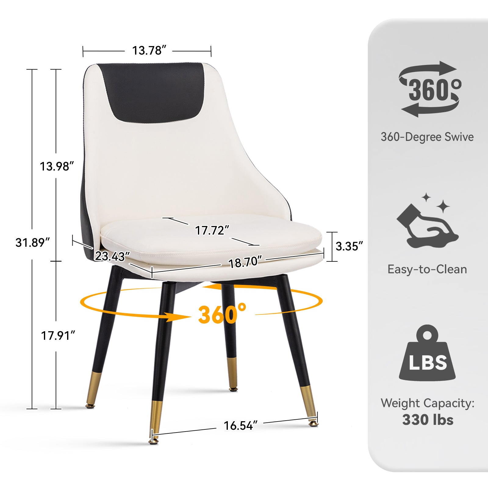 MINPINSER  Mid-Century 360 Swivel Dining Chairs Set of 2, Two-Tone Faux Leather Accent Chairs with Gold Legs, Saddle Brown