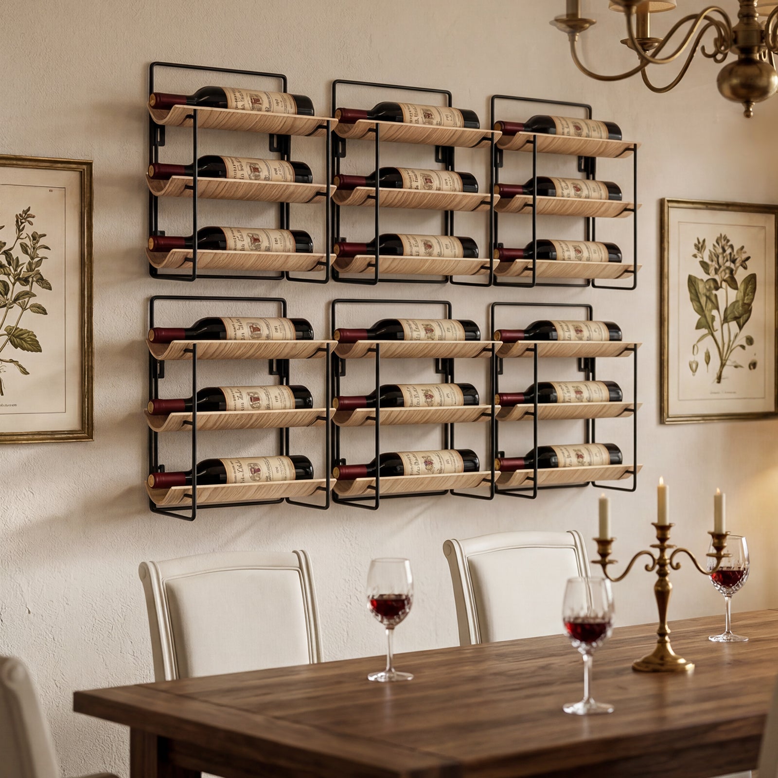 MINPINSER Bentwood Wave Countertop & Wall Mounted Wood and Metal Wine Rack, Natural Wood & Matte Black Finish