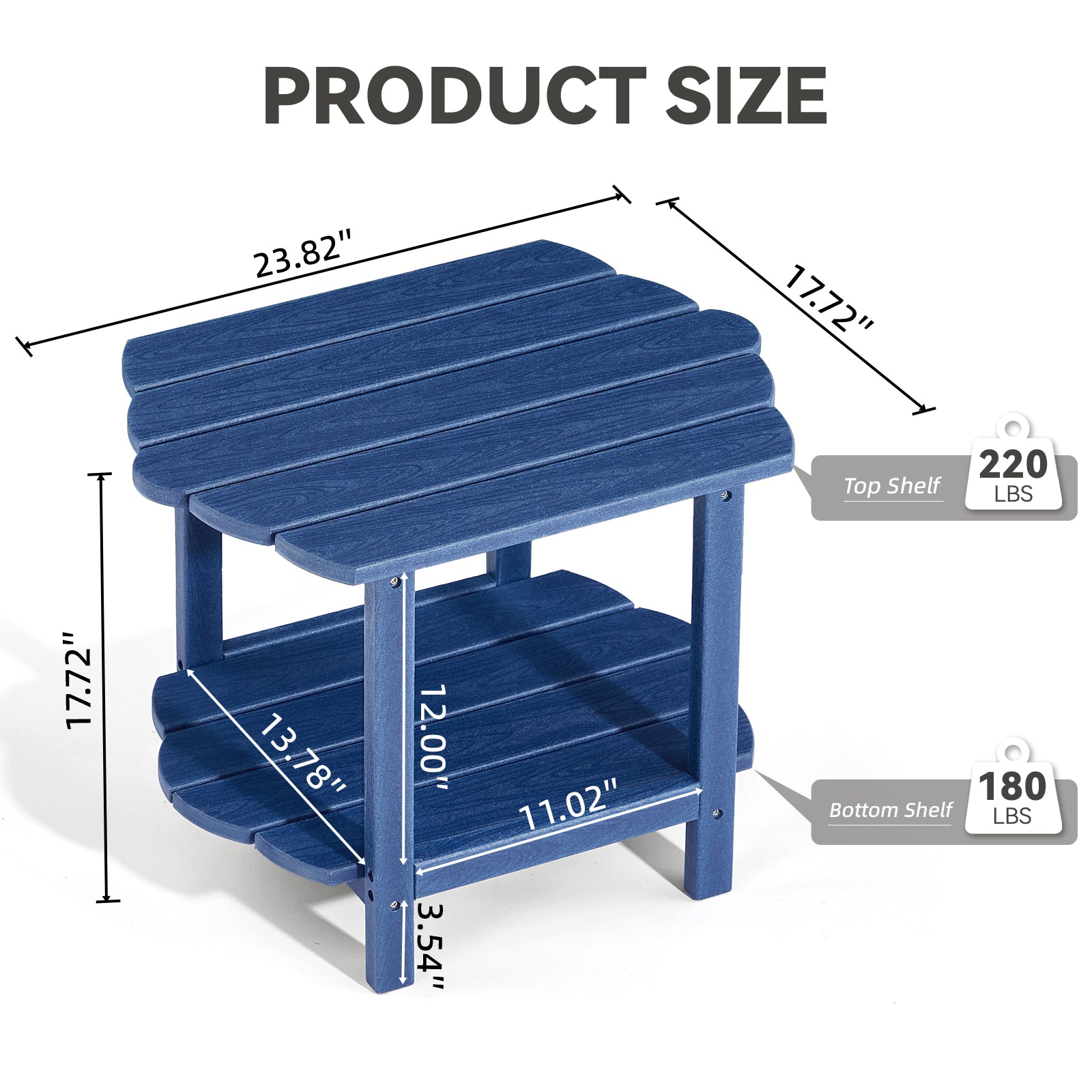 MINPINSER Modern 2-Tier Adirondack Outdoor Side Table, HDPE Weather-Resistant Small End Table with Storage Shelf for Patio, Garden & Balcony, Blue (Rectangle)